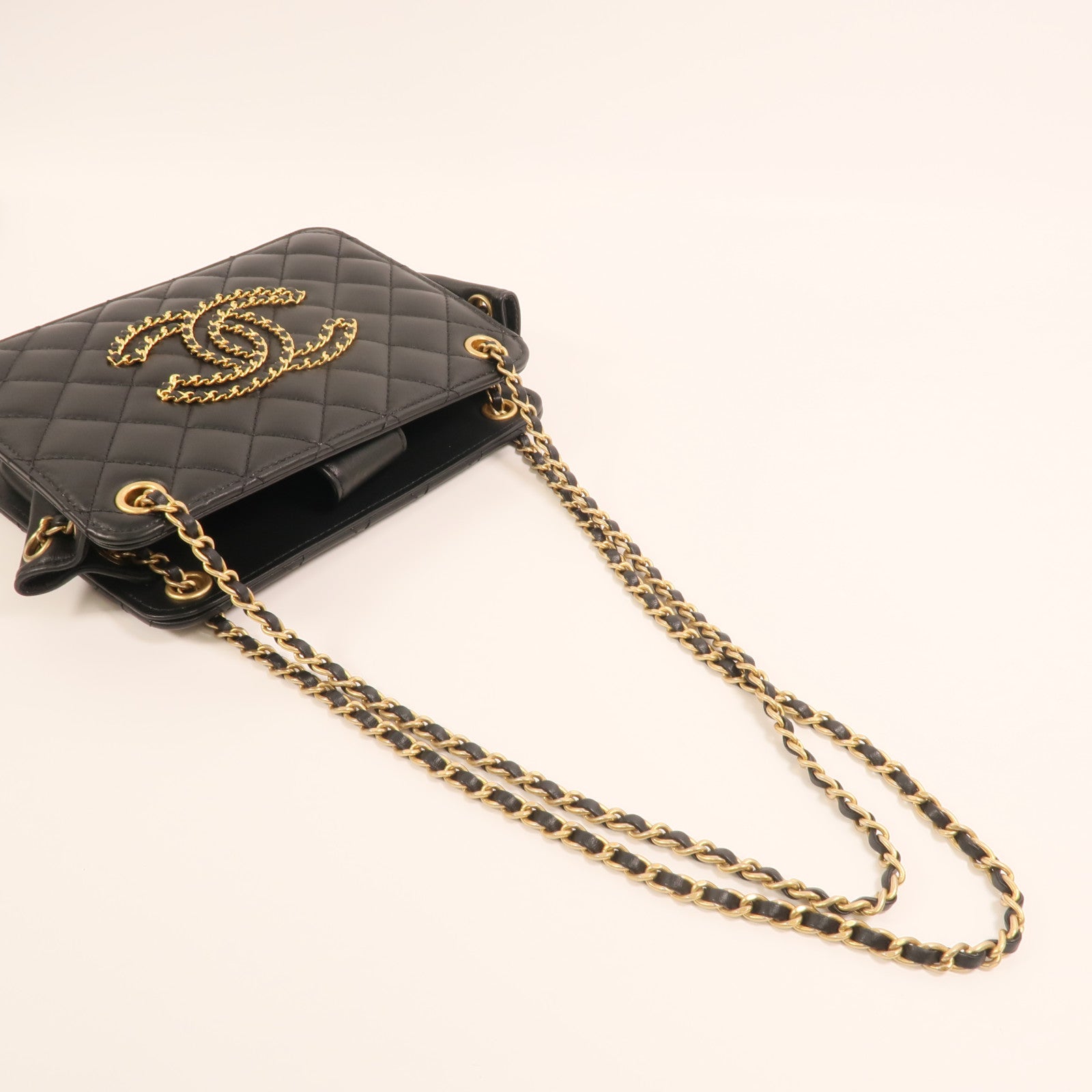CHANEL 羊皮皮革CC Chain Accordion Bag金扣鏈帶肩背袋