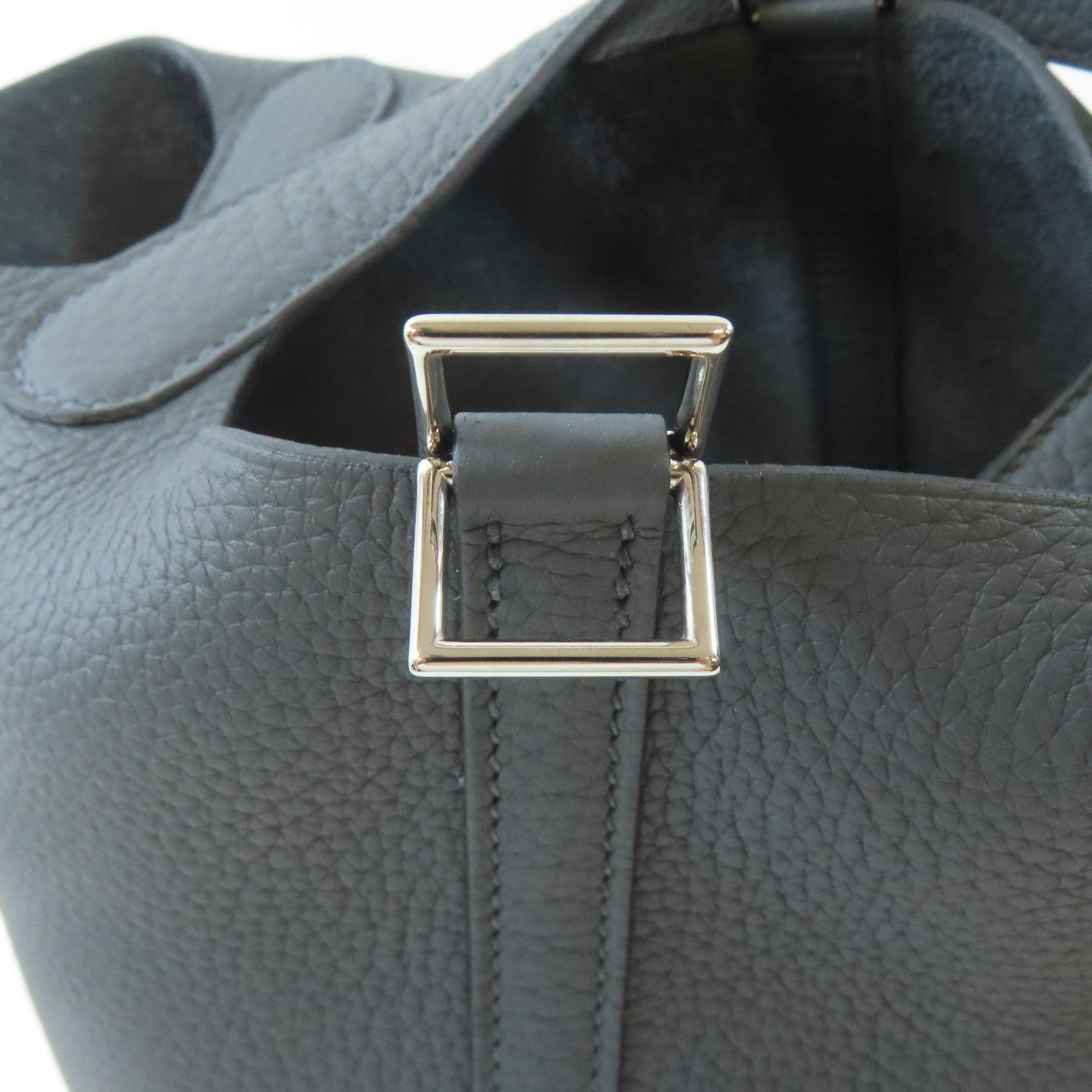 HERMES Clemence皮革Picotin PM銀扣手挽袋Gris Misty
