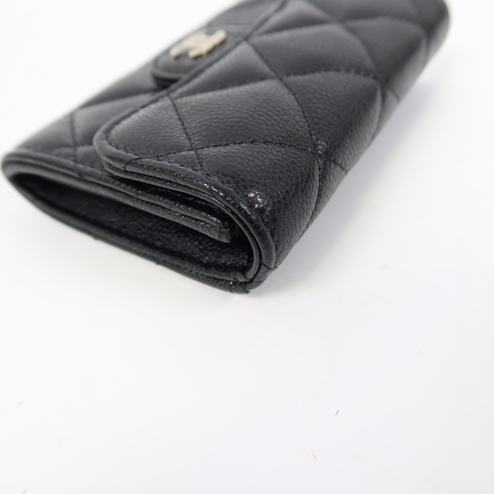 CHANEL 菱格Caviar皮革Card Case金扣卡片套黑色