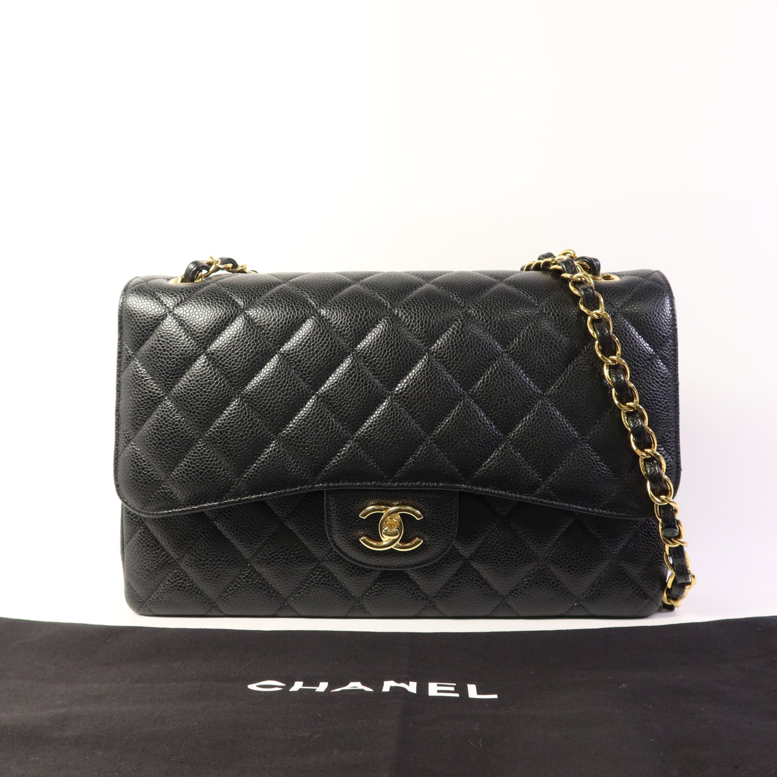 CHANEL 牛皮皮革Large Classic金扣鏈帶肩背袋