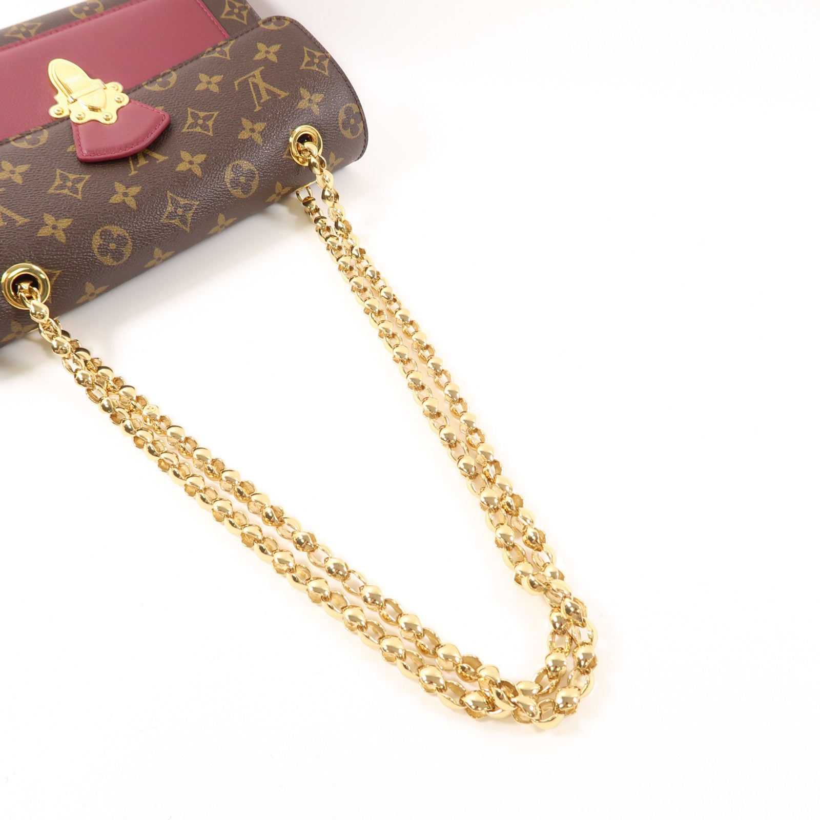 LOUIS VUITTON Monogram Victoire金扣鏈帶肩背袋啡色/紫紅色