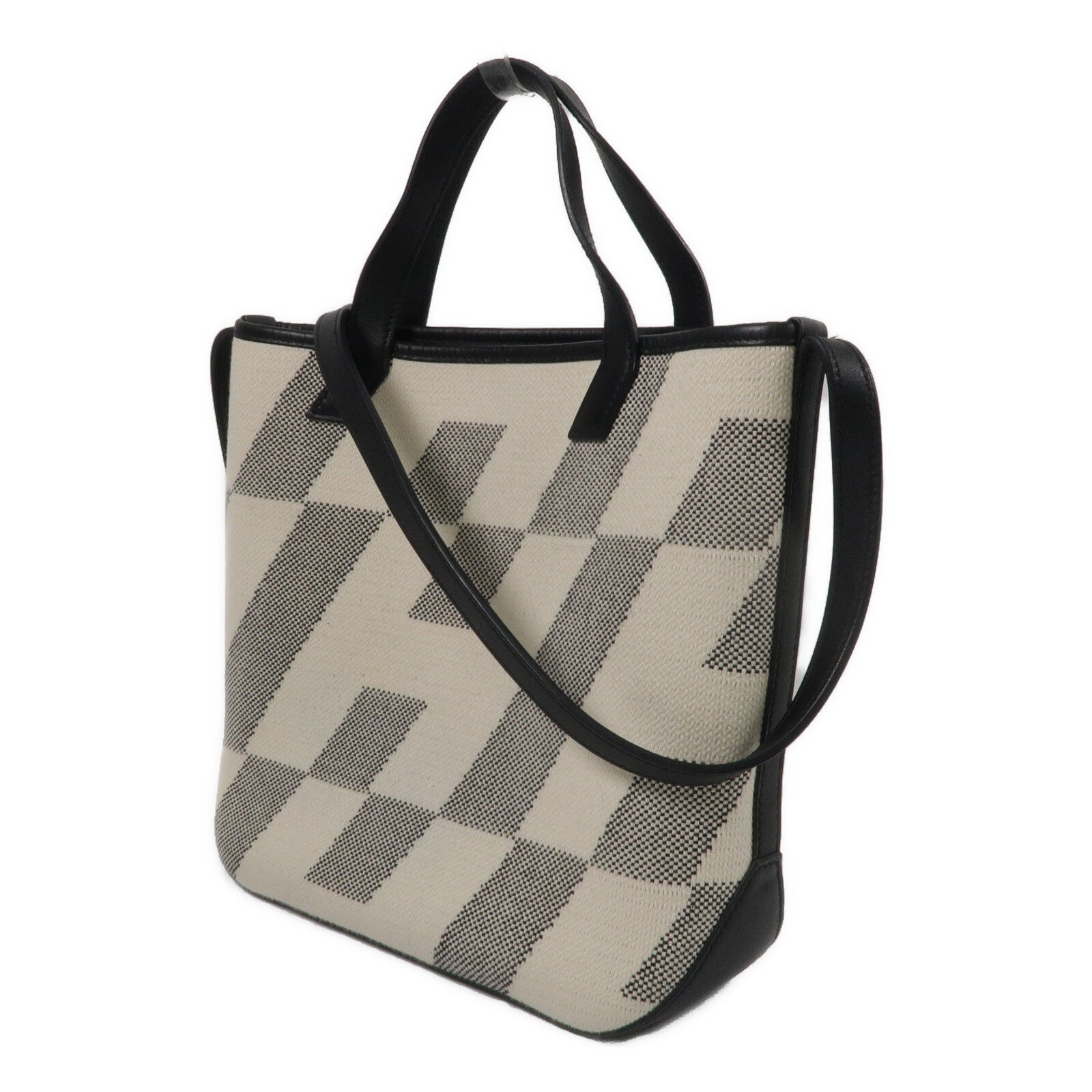 HERMES 帆布Cabas H En Biais 27手挽肩背兩用袋Black/Ecru
