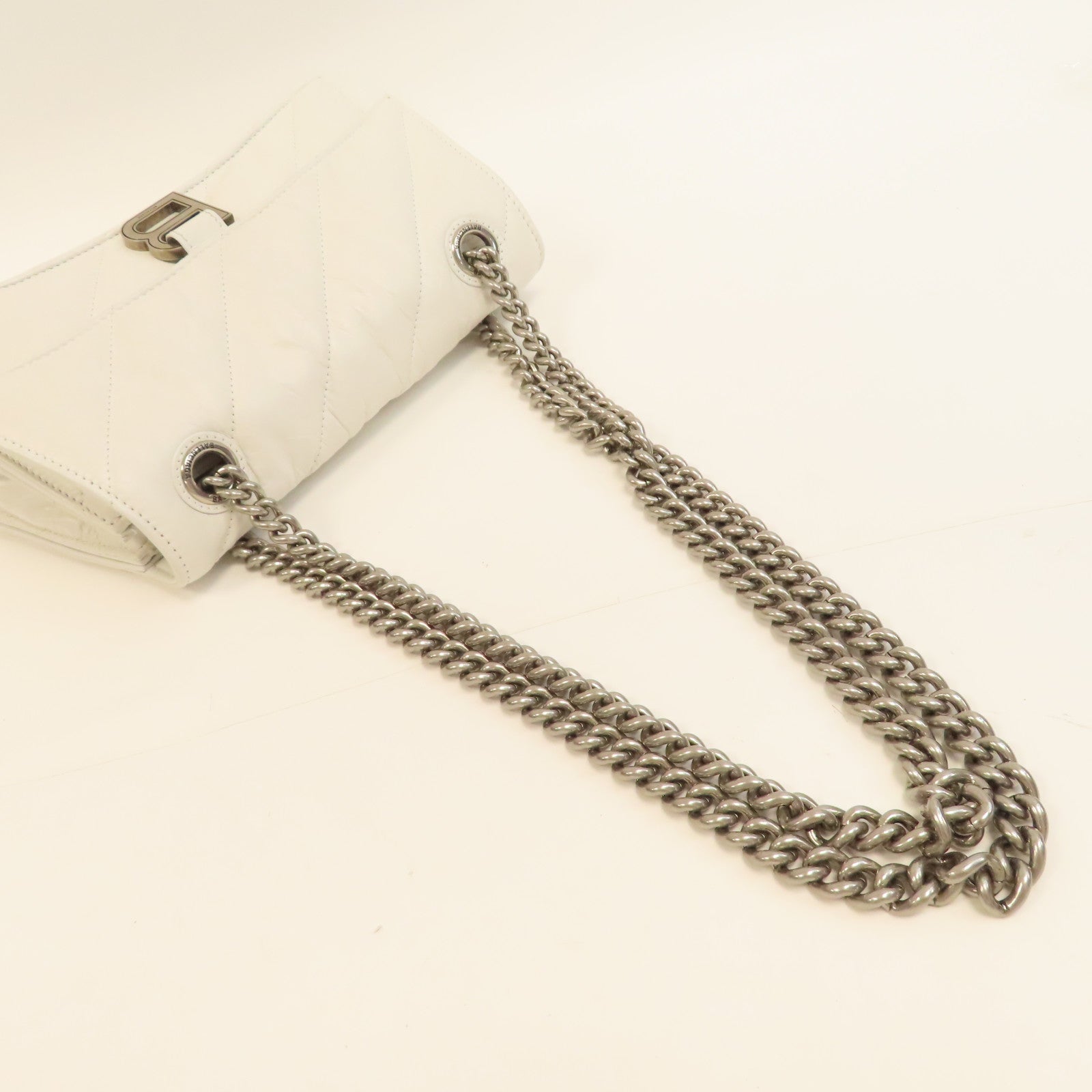 BALENCIAGA 牛皮皮革Crush Small Chain Bag銀扣鏈帶肩背袋白色