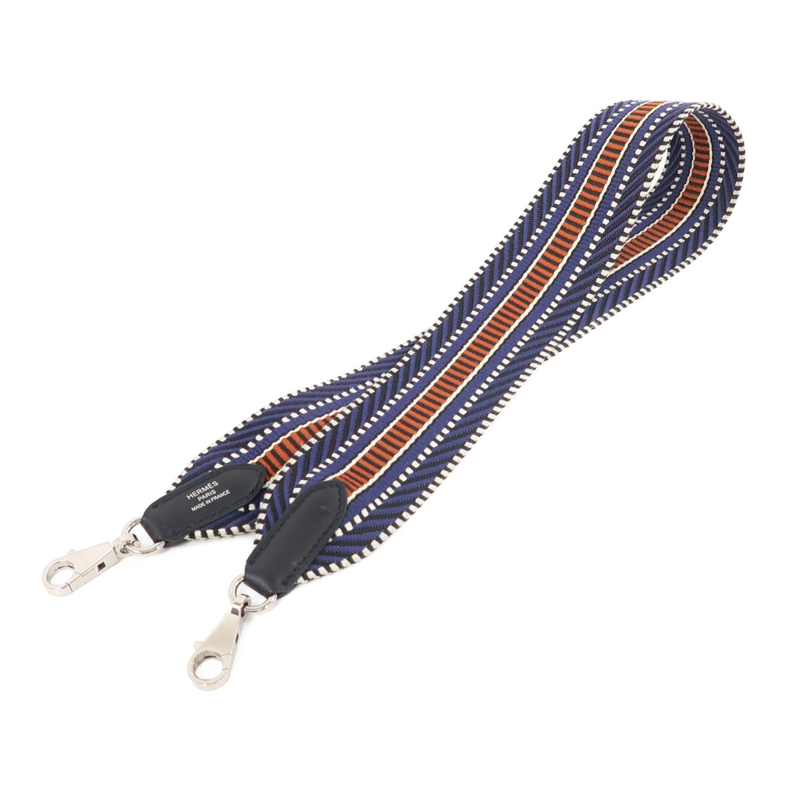 HERMES 帆布Shoulder Strap銀扣肩背帶藍色