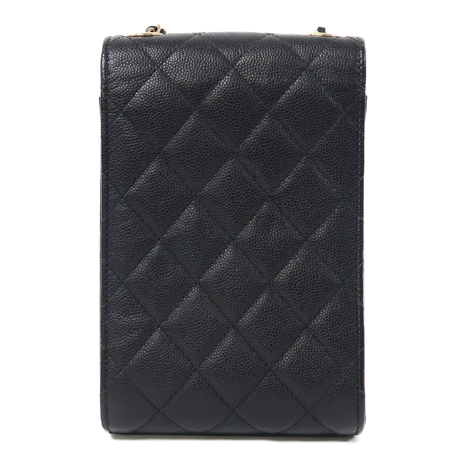 CHANEL 菱格Caviar皮革Chain Shoulder金扣鏈帶肩背袋黑色