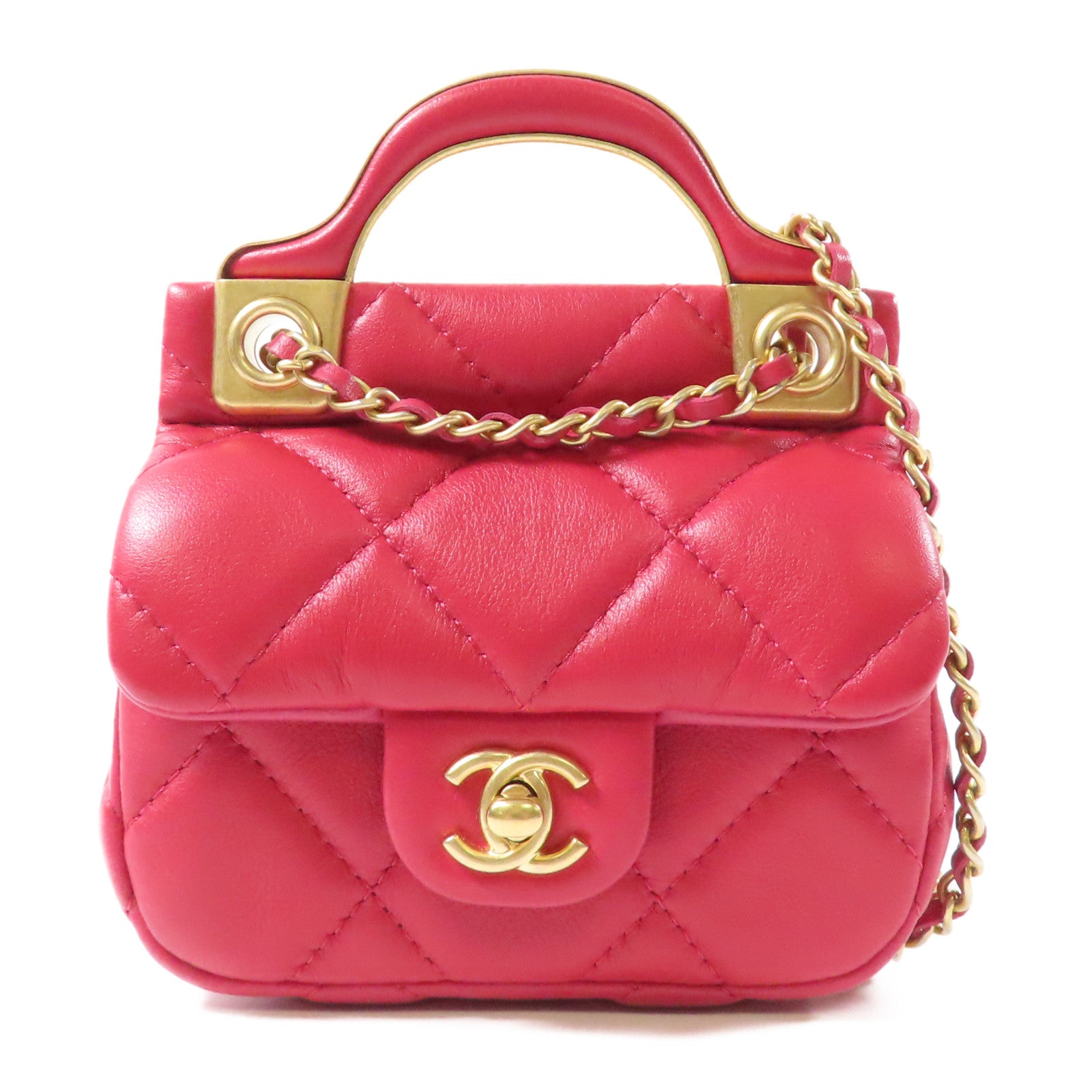 CHANEL (PRICE DOWN) Quilted CC GHW Chain Shoulder Bag 2 Way Bag Calfskin Leather Red