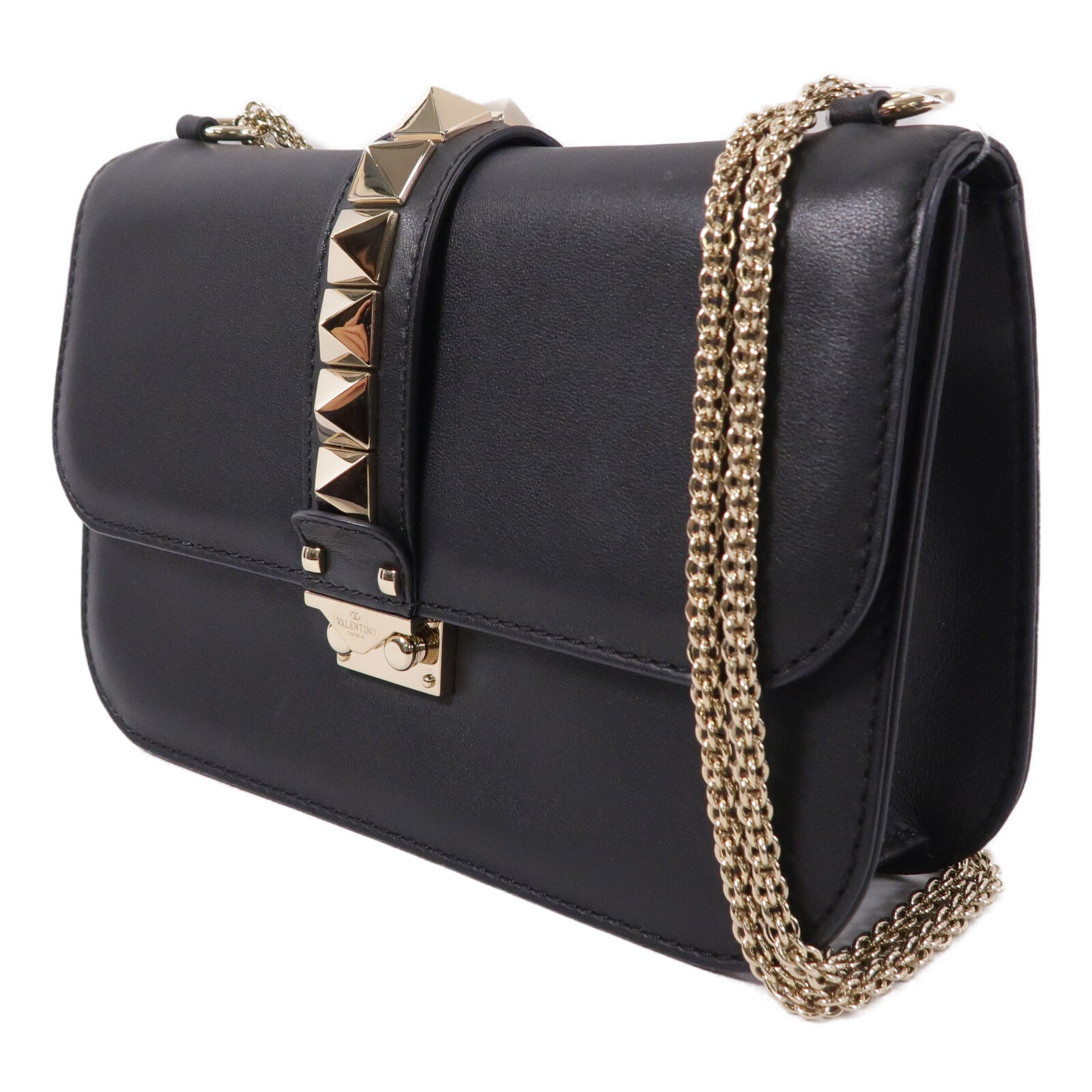 Valentino 牛皮皮革Rockstud Glam Lock鏈帶肩背袋