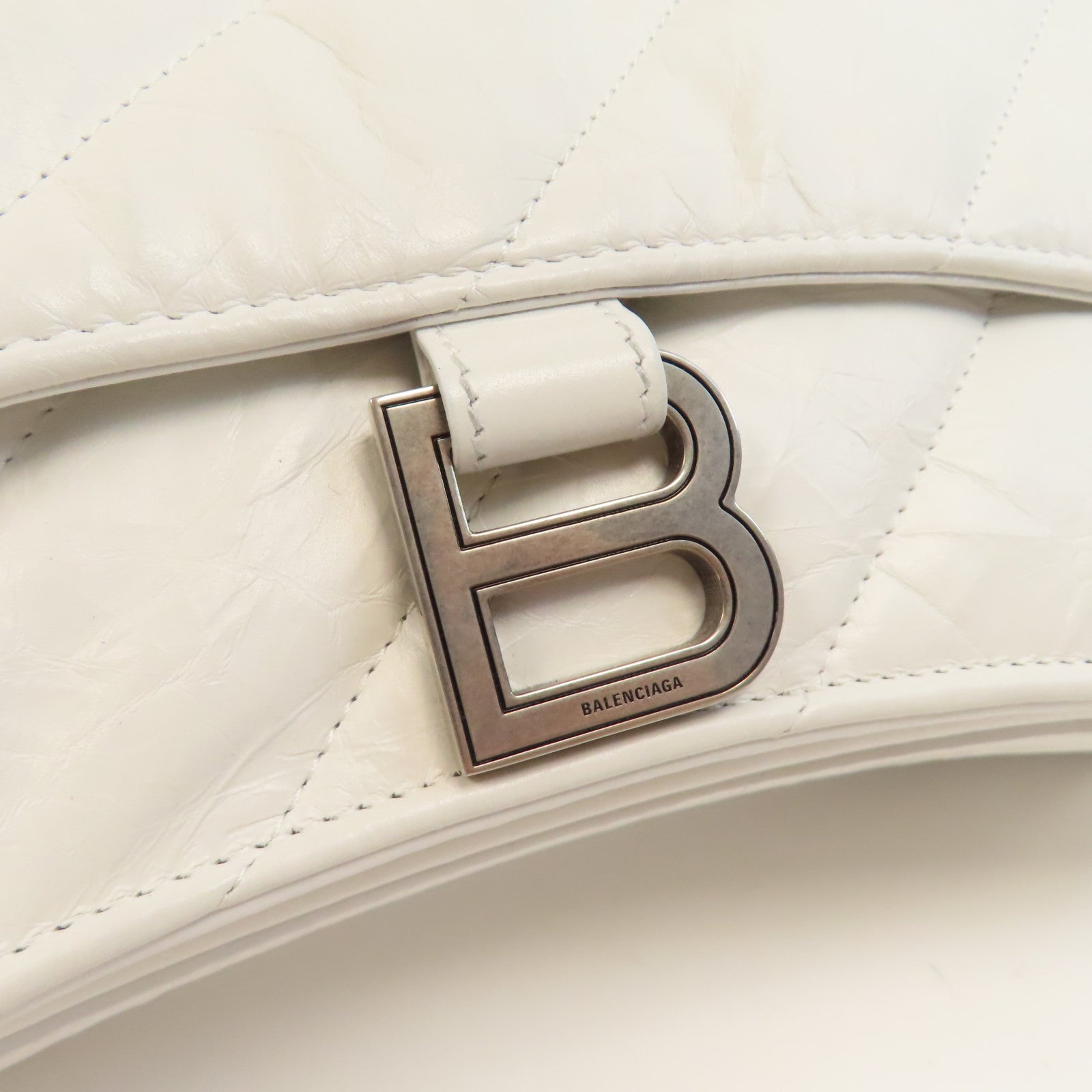 BALENCIAGA 牛皮皮革Crush Small Chain Bag銀扣鏈帶肩背袋白色