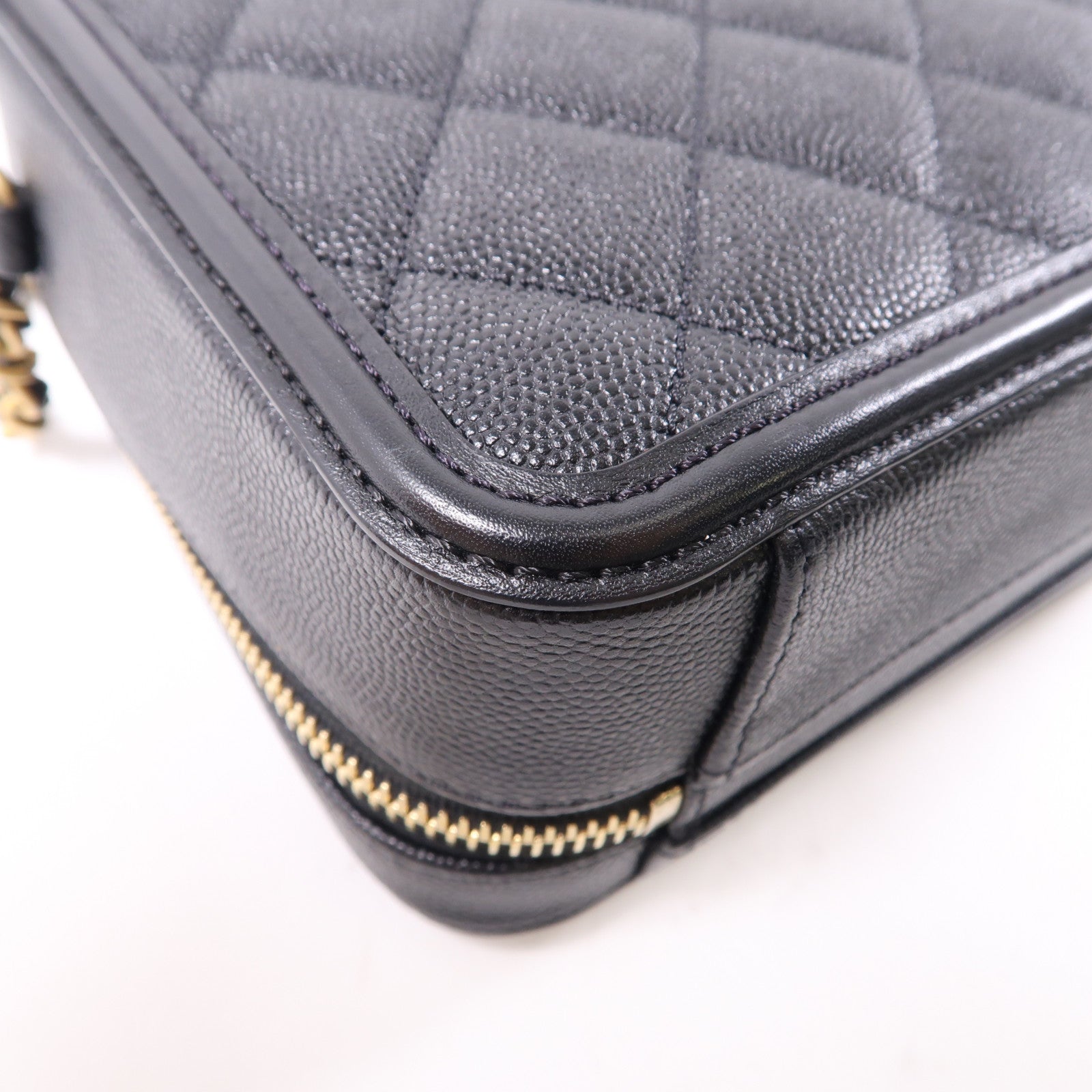 CHANEL 【激減優惠】菱格牛皮皮革Vanity Case金扣手挽肩背兩用袋黑色