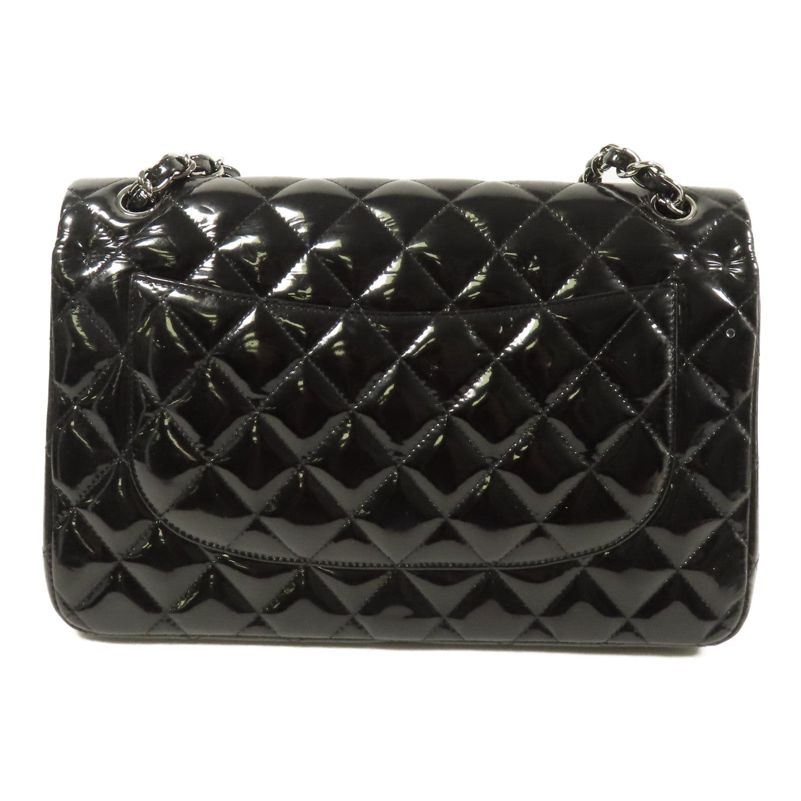 CHANEL CC Large Classic Chain Shoulder Bag Patent Leather Black