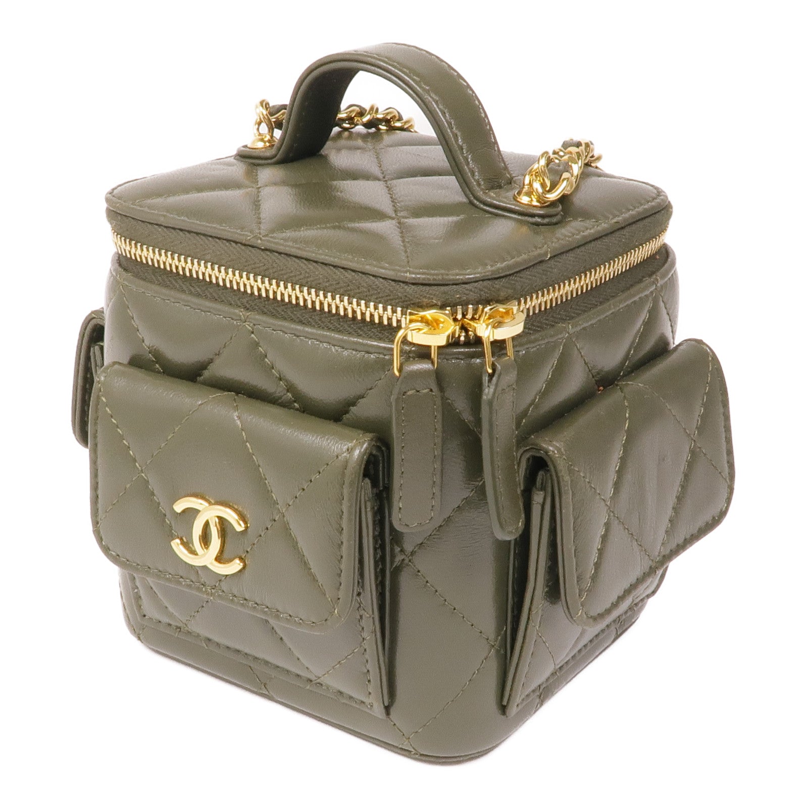 CHANELCC GHW Polly Pocket Chain 2 Way Bag Lambskin Leather Olive Green