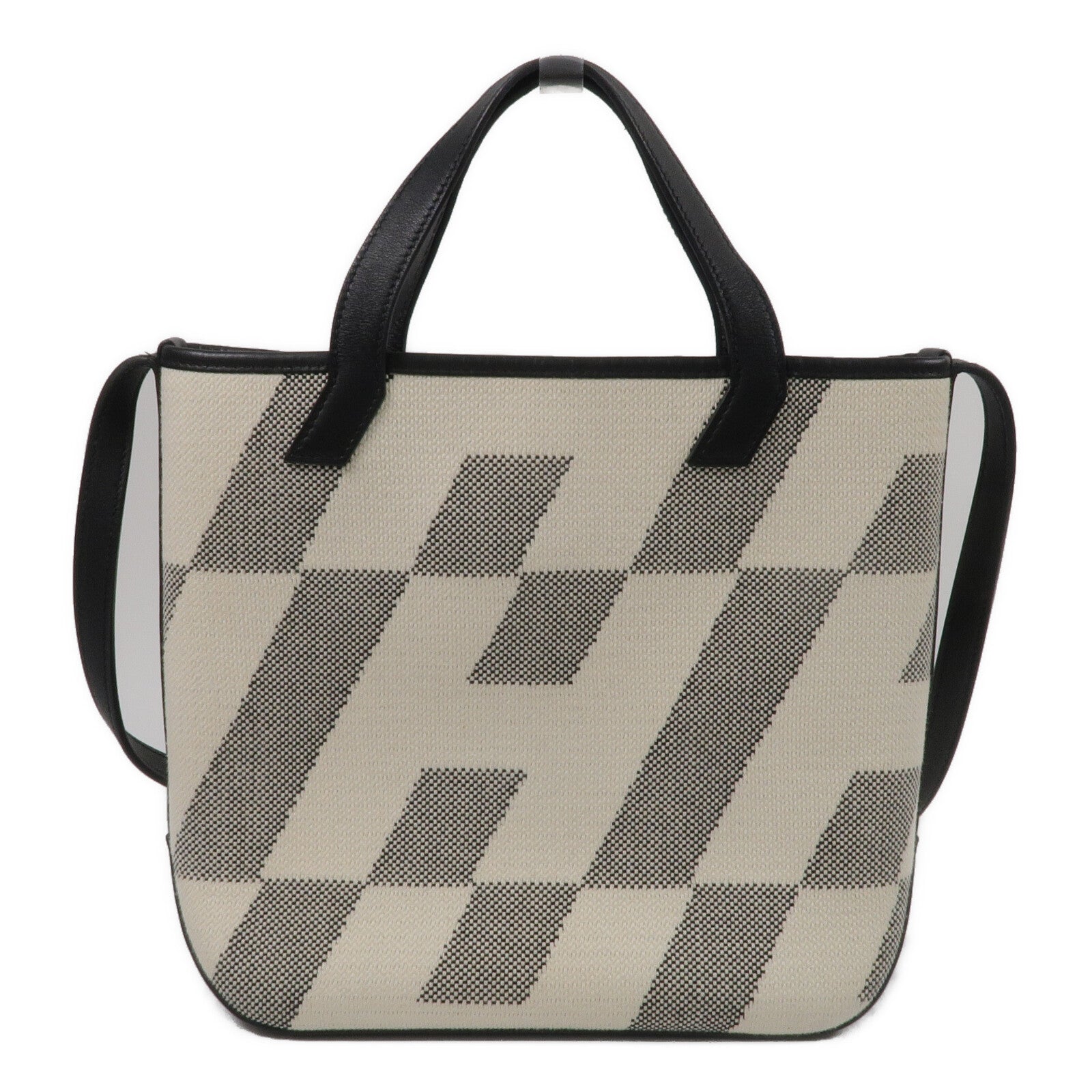 HERMES 帆布Cabas H En Biais 27手挽肩背兩用袋Black/Ecru
