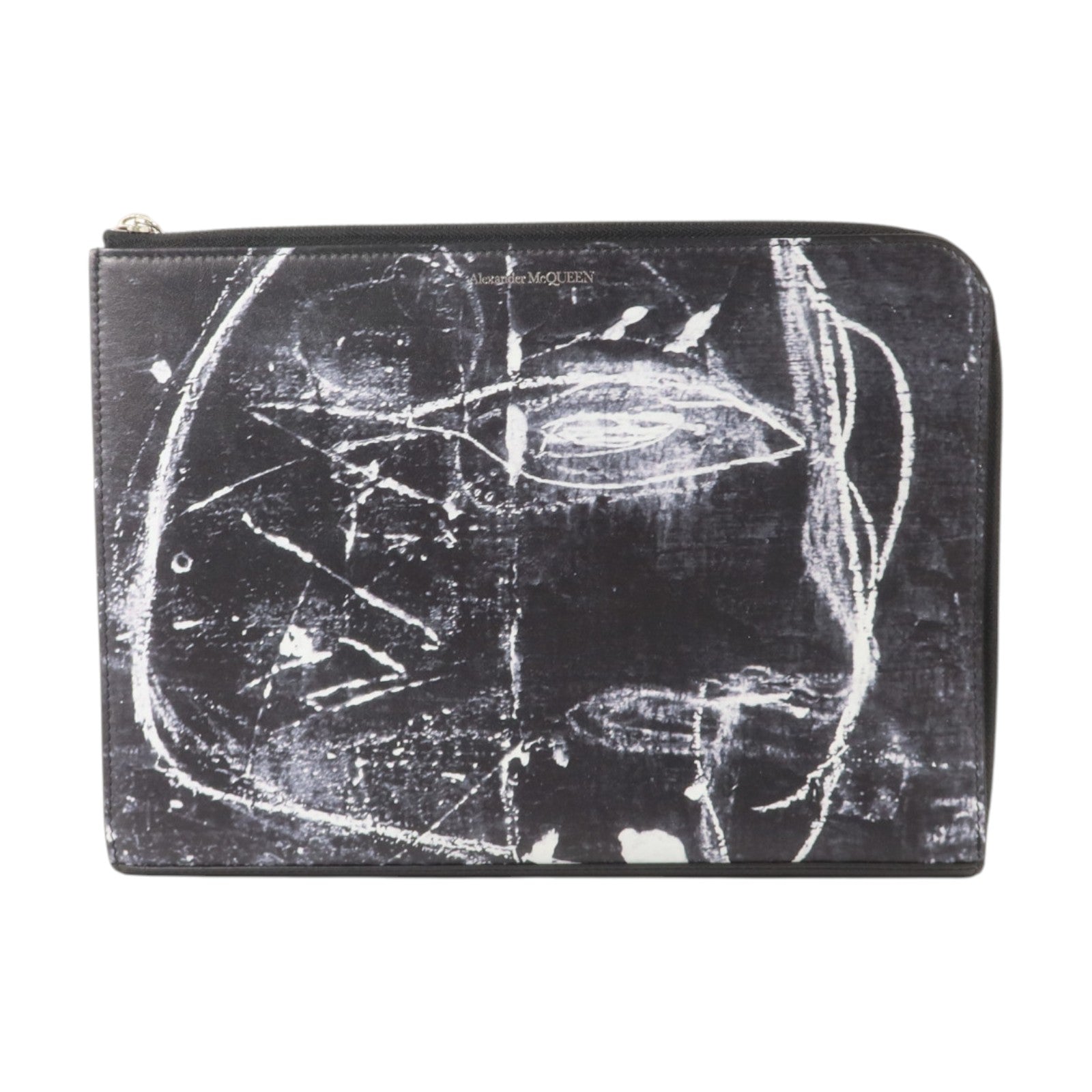 SELECTION 牛皮皮革Alexander Mcqueen Abstract Face Sketch手拿包