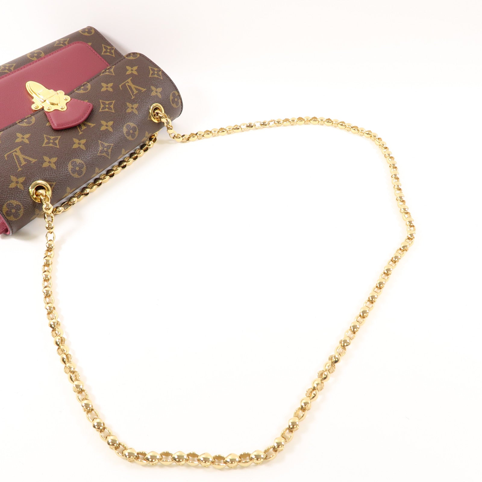 LOUIS VUITTON Monogram Victoire金扣鏈帶肩背袋啡色/紫紅色