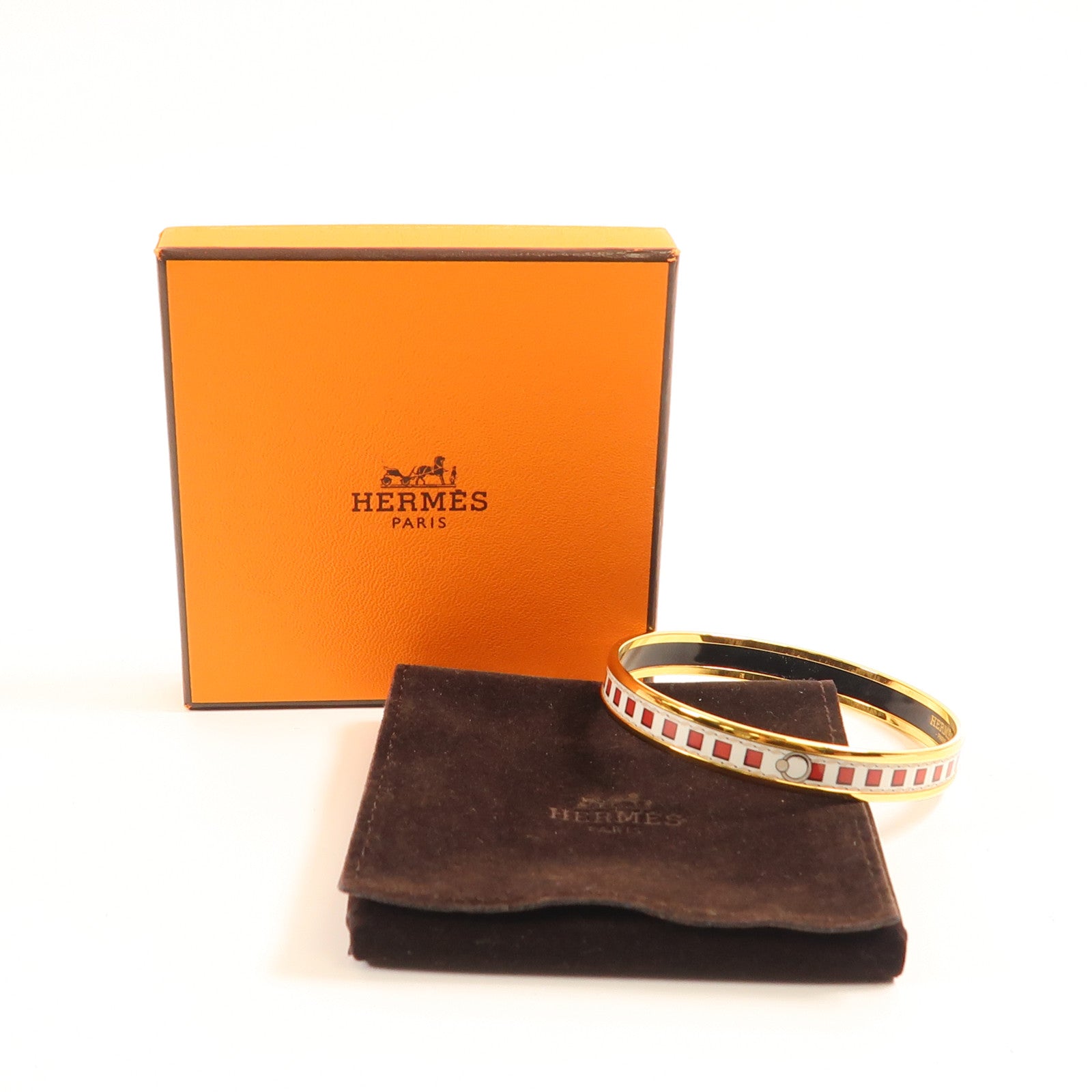 HERMES Quadrige Bangle Metal Grey/Red/White