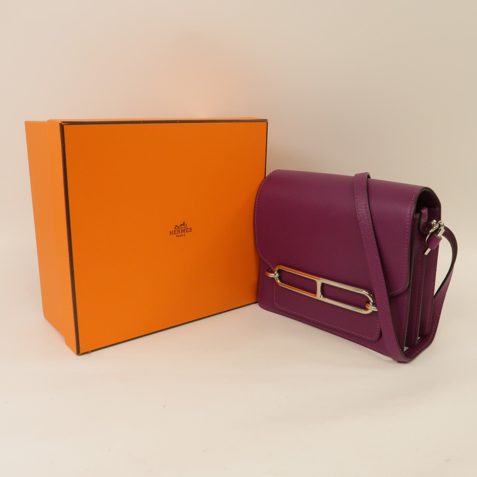 HERMES Evercolor皮革Roulis Mini銀扣肩背袋海葵紫色