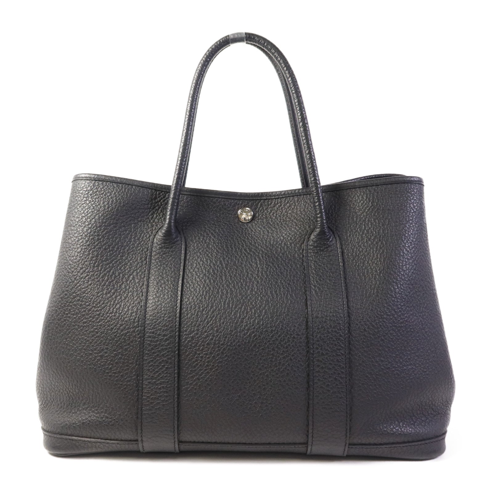 HERMES Negonda皮革Garden Party PM銀扣手挽袋Noir