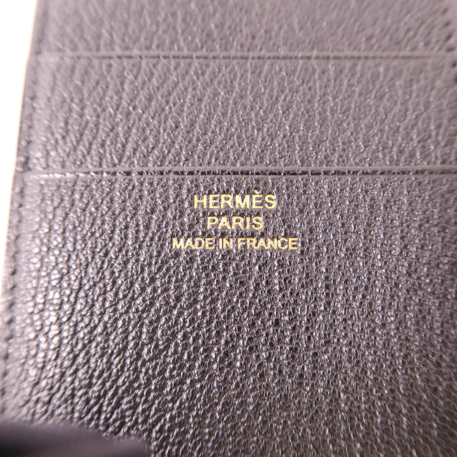 HERMES Chevre Mysore皮革Bearn Short Trifold Wallet金扣錢包Noir