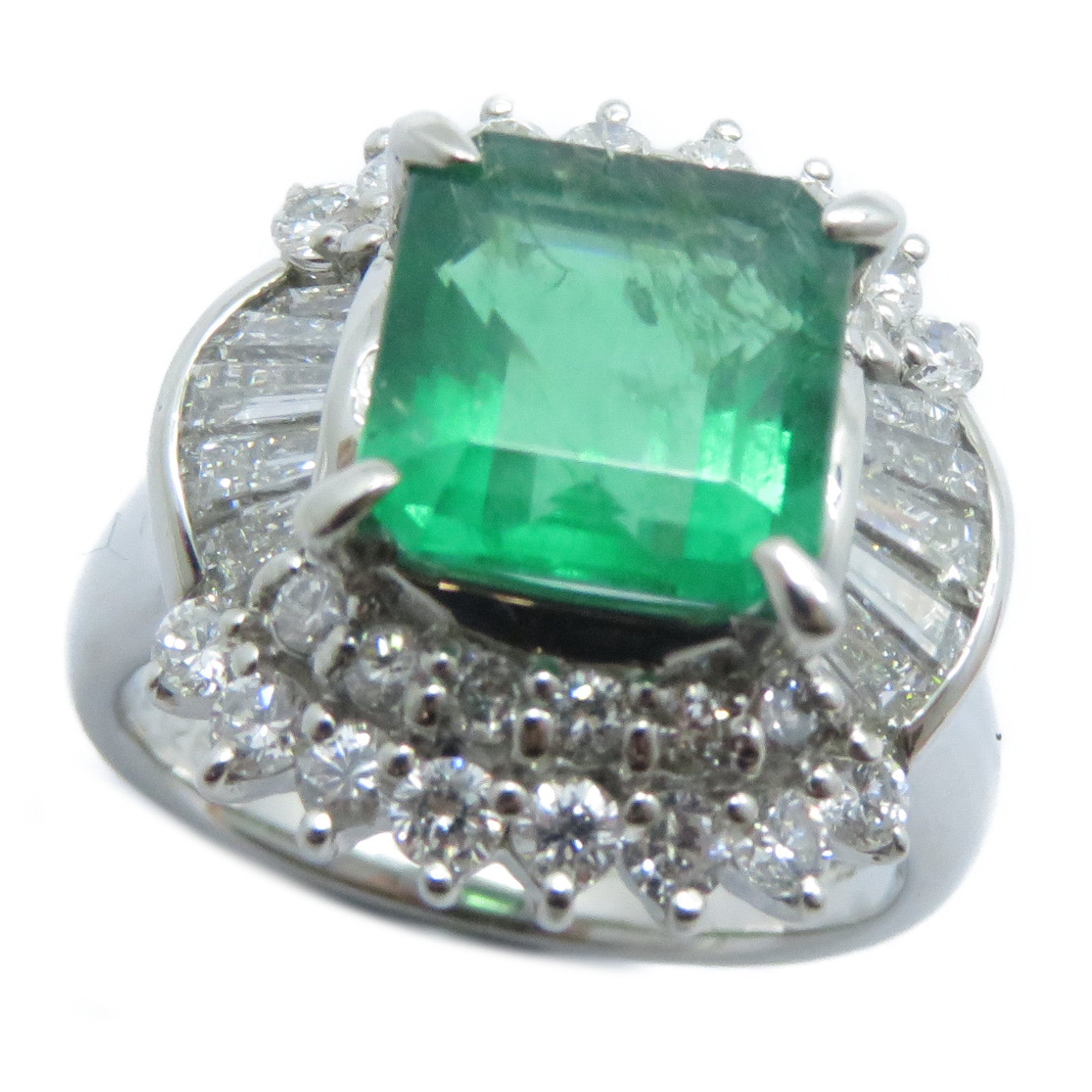 JEWELRY 【激減優惠】PT850鉑金Emerald Diamond Ring 2.41ct綠寶石/1.26ct鑽石戒指US#5.75