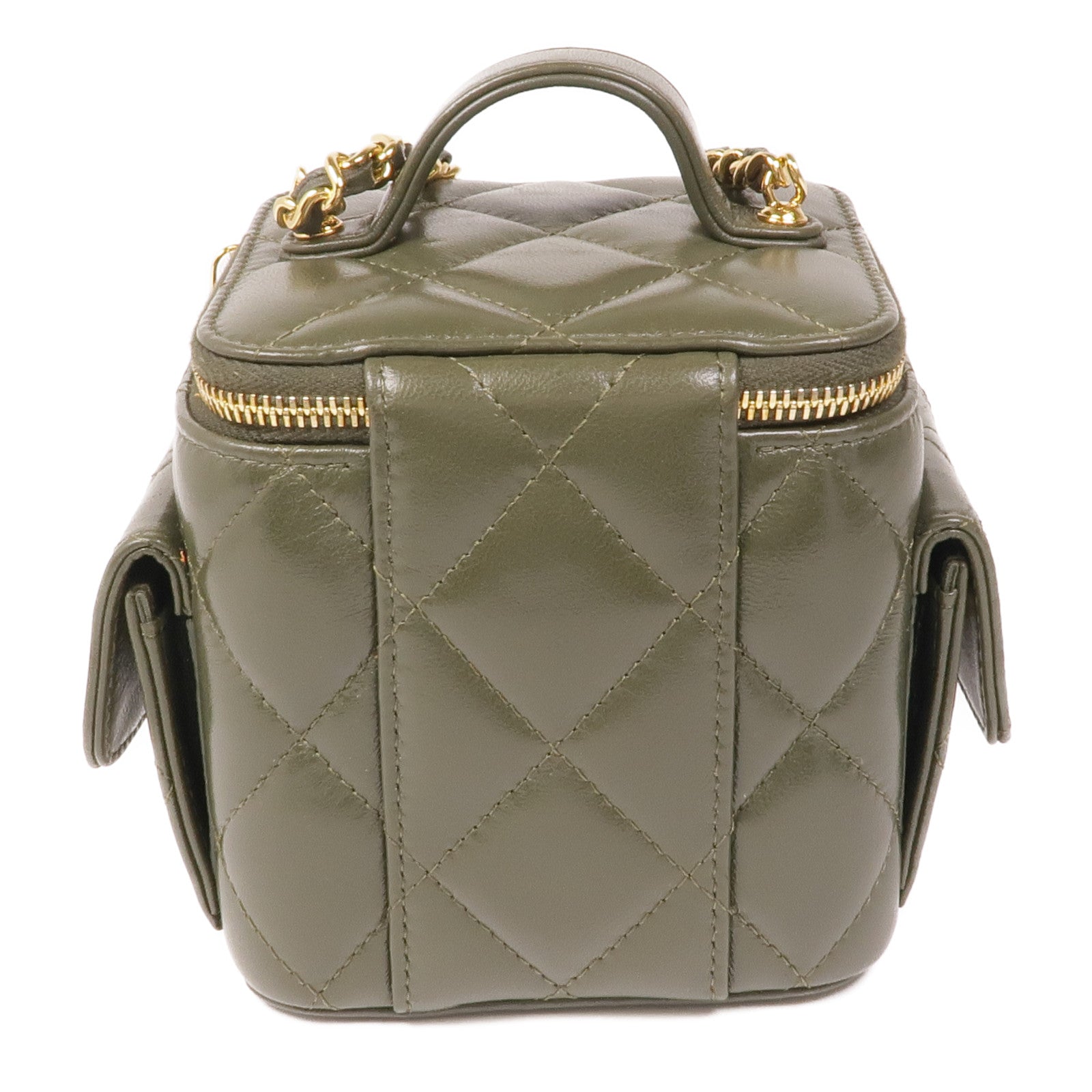 CHANELCC GHW Polly Pocket Chain 2 Way Bag Lambskin Leather Olive Green