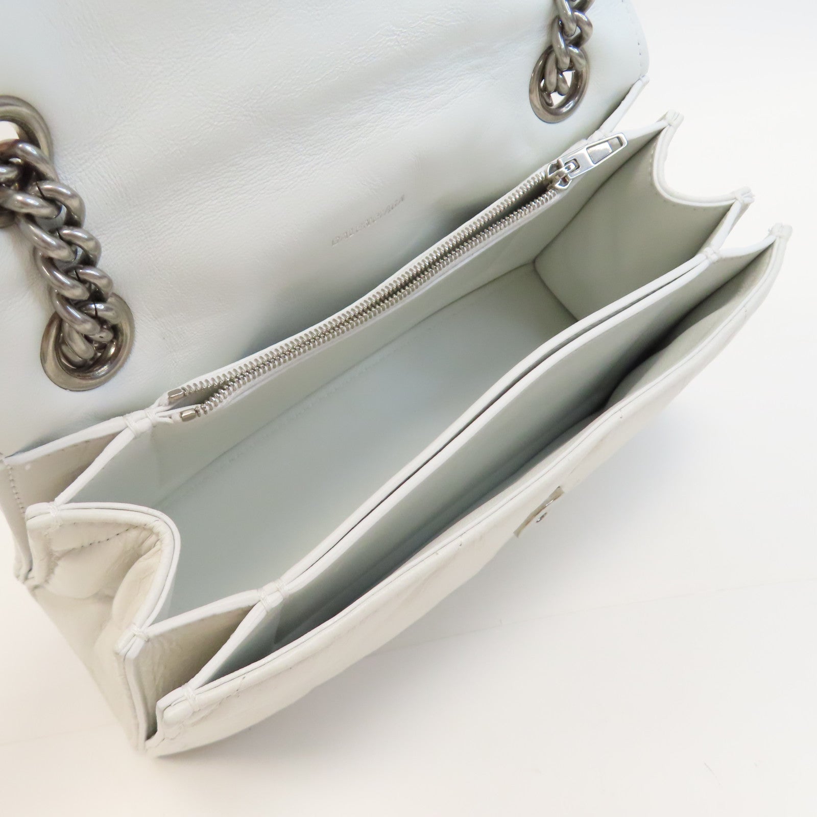 BALENCIAGA 牛皮皮革Crush Small Chain Bag銀扣鏈帶肩背袋白色