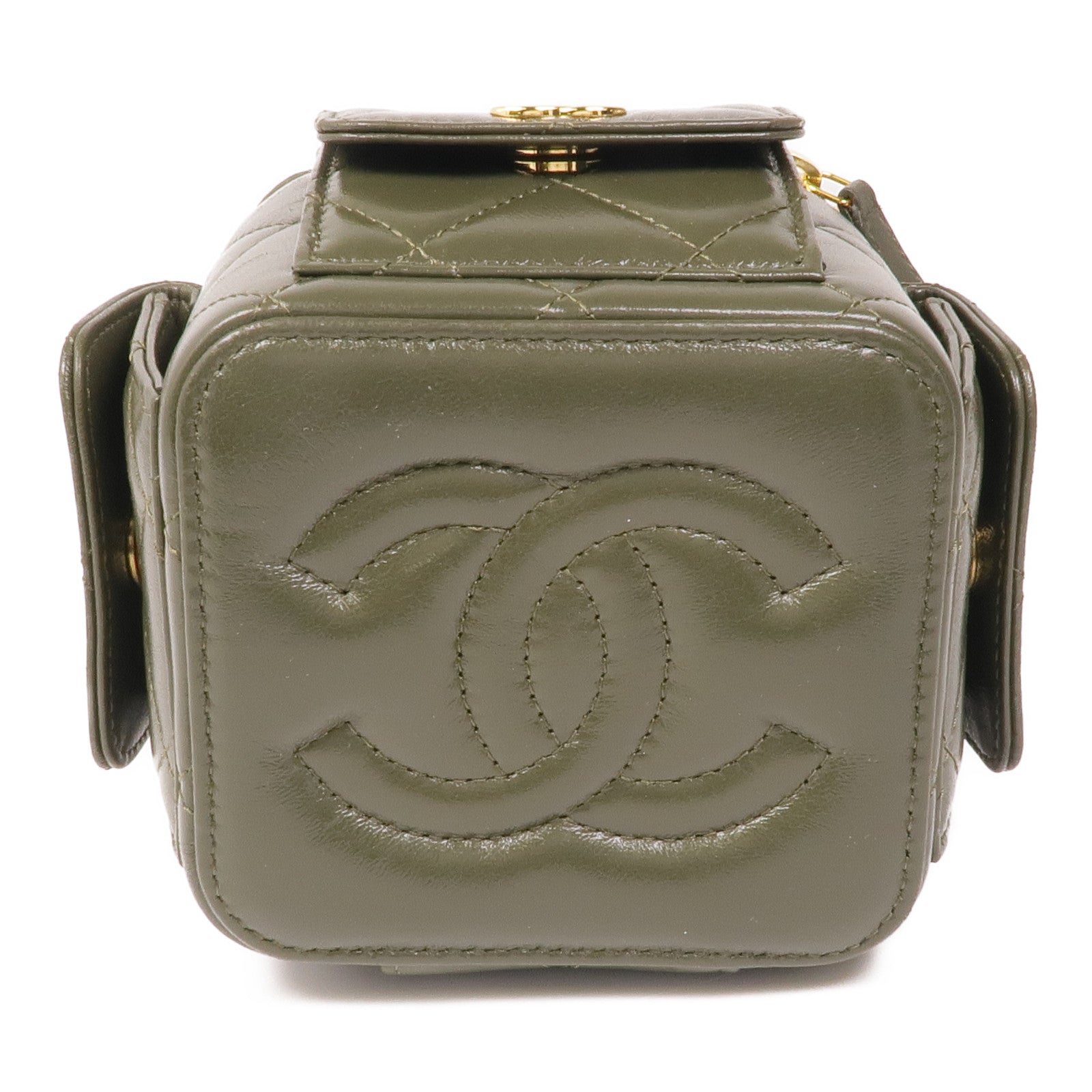 CHANELCC GHW Polly Pocket Chain 2 Way Bag Lambskin Leather Olive Green