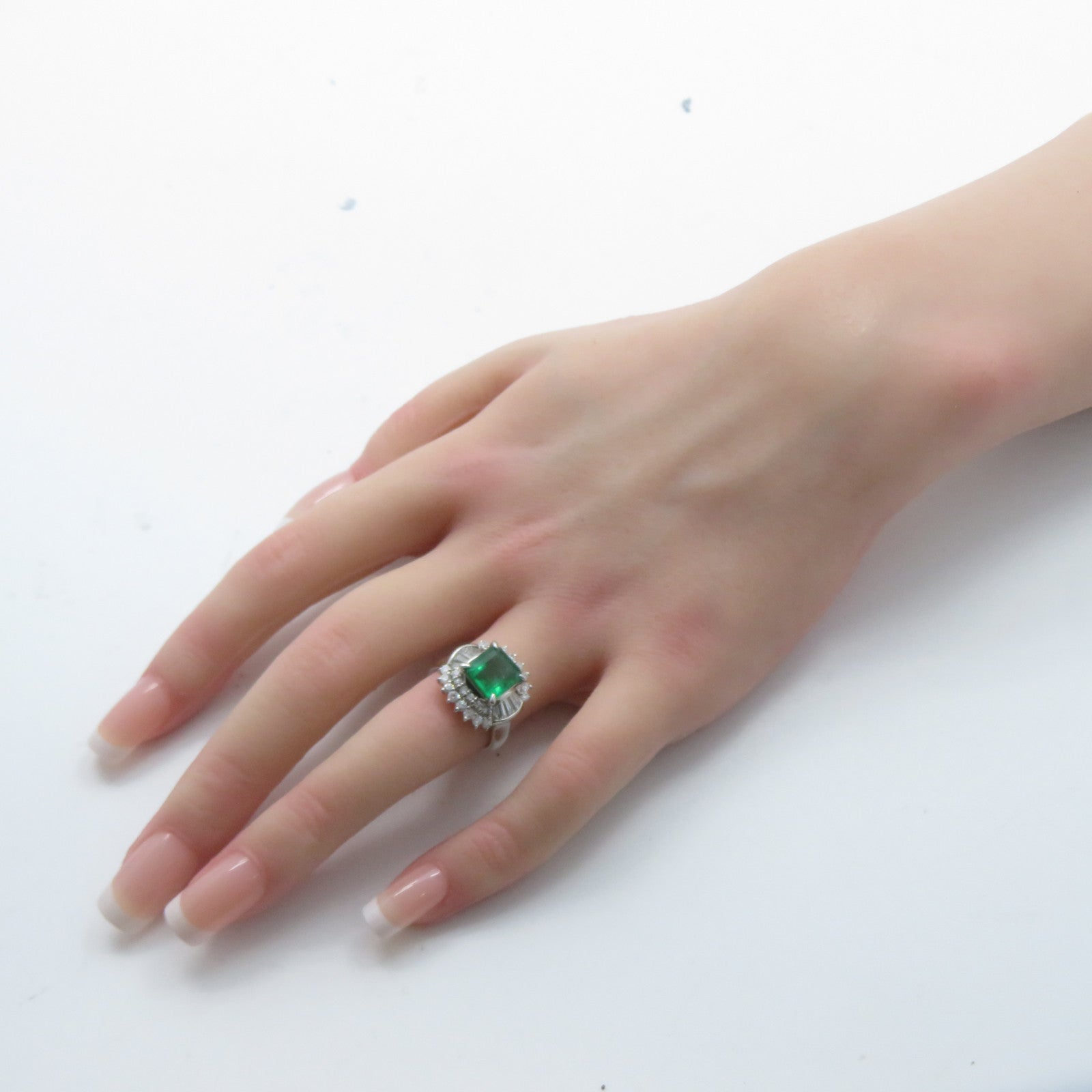 JEWELRY 【激減優惠】PT850鉑金Emerald Diamond Ring 2.41ct綠寶石/1.26ct鑽石戒指US#5.75