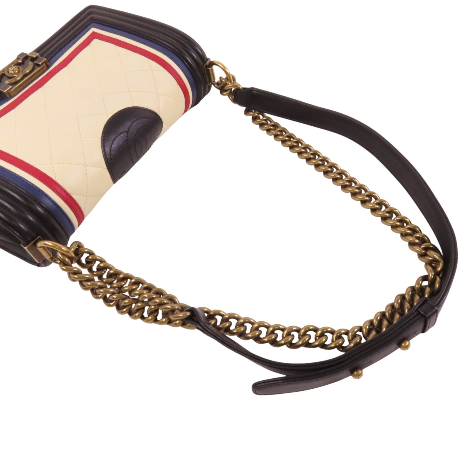 CHANEL 牛皮皮革Boy Chanel 25銀扣鏈帶肩背袋