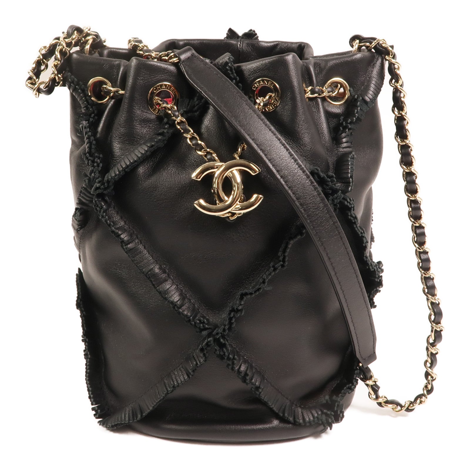CHANEL 【激減優惠】牛皮皮革Bucket Bag金扣鏈帶肩背袋