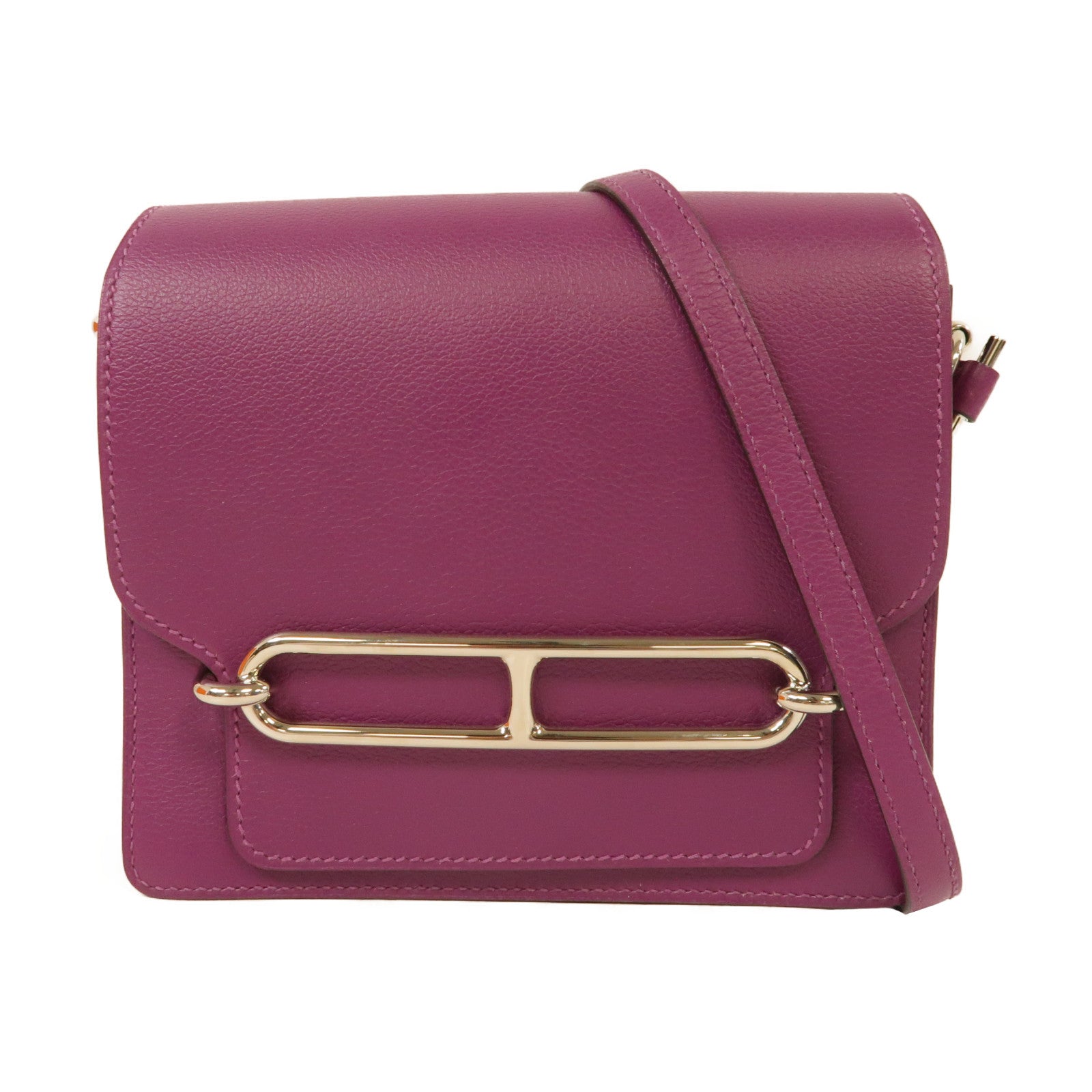 HERMES Evercolor皮革Roulis Mini銀扣肩背袋海葵紫色