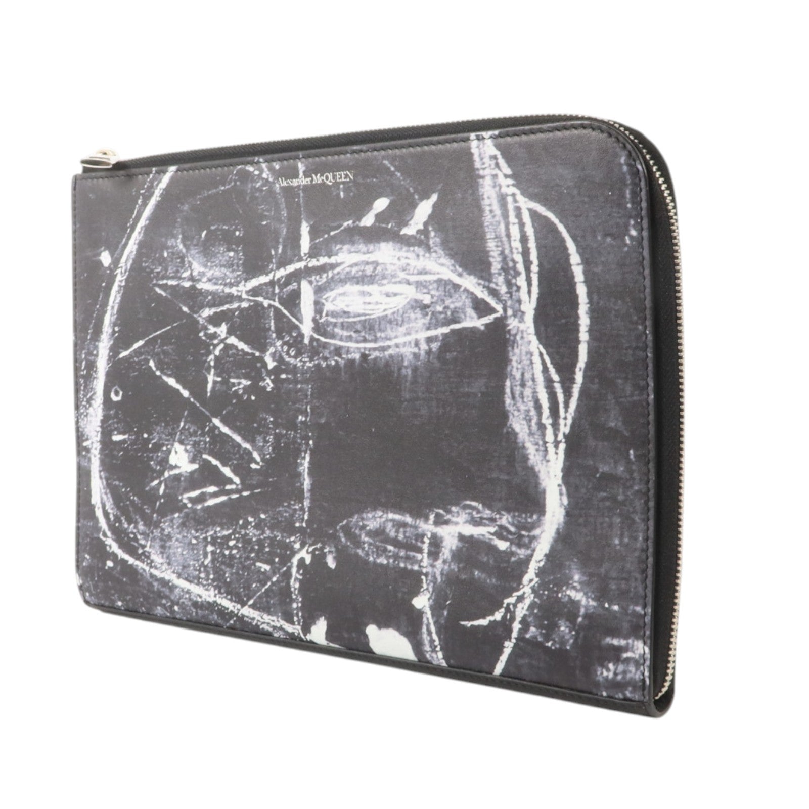 SELECTION 牛皮皮革Alexander Mcqueen Abstract Face Sketch手拿包