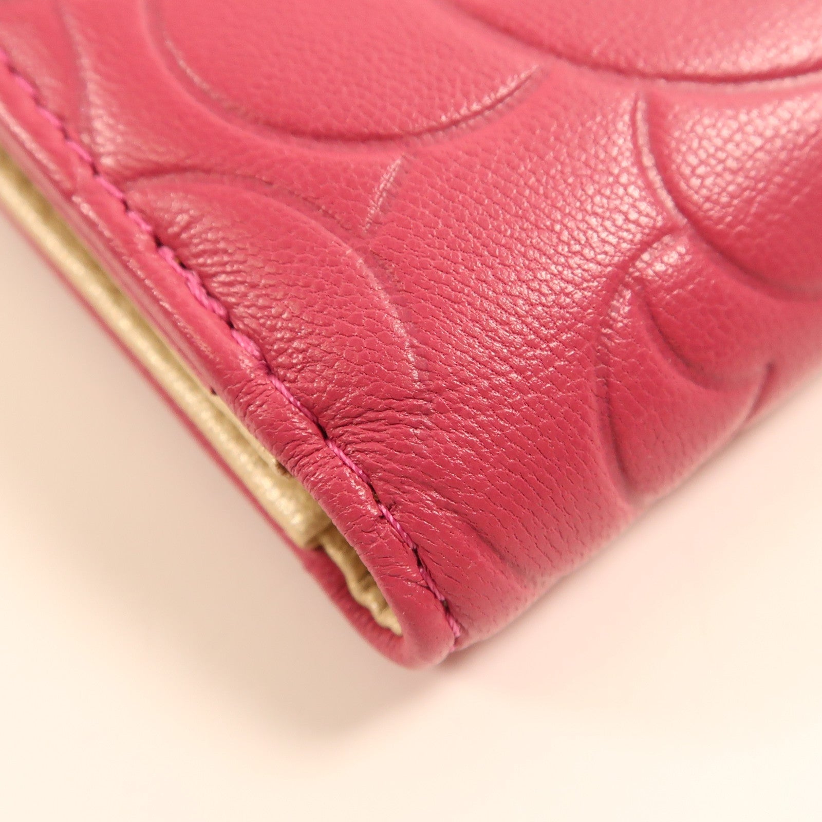 CHANEL 皮革Wallet金扣錢包粉紅色/金色