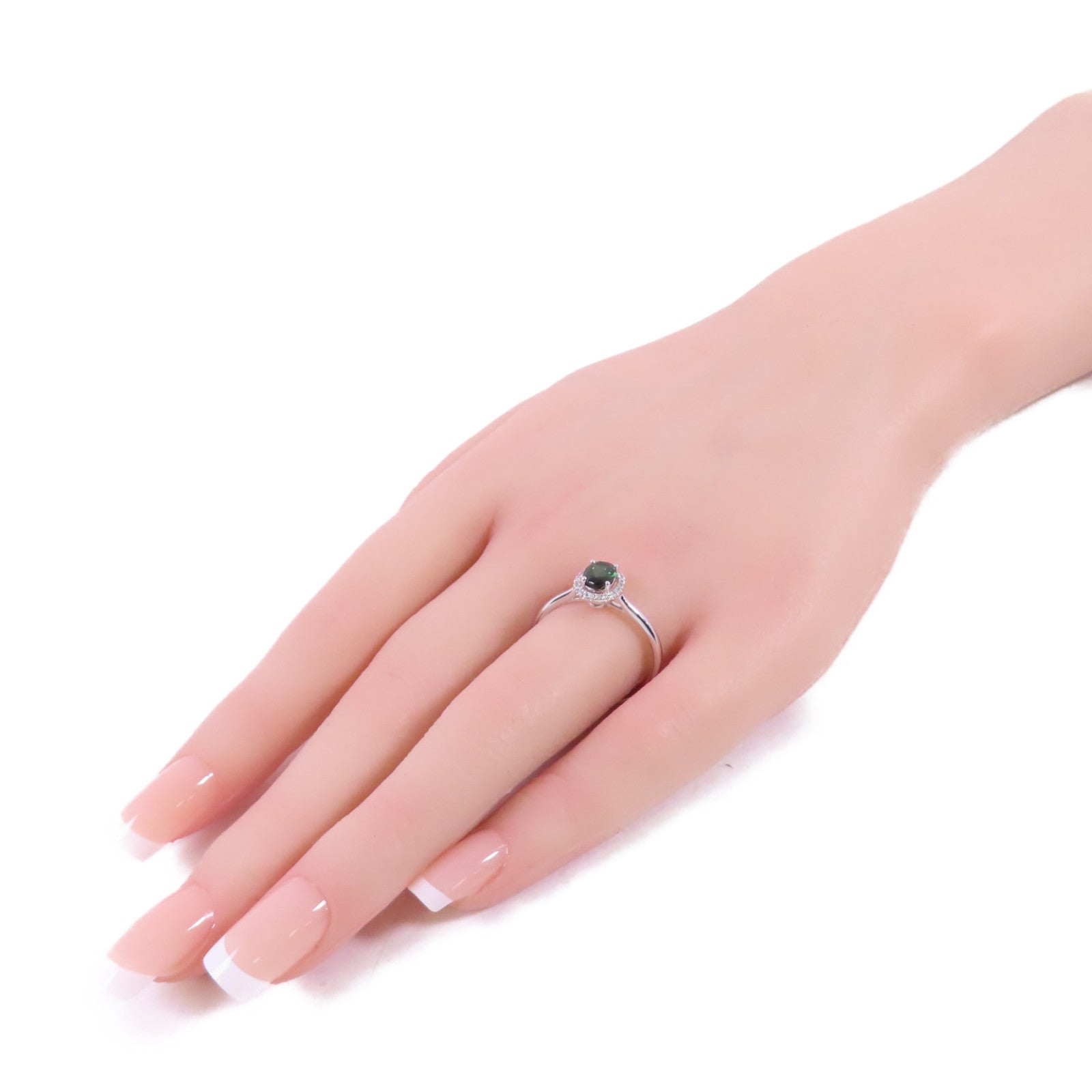 JEWELRY 18K白金Tourmaline/Diamond Ring 0.832ct電氣石/0.08ct鑽石戒指US#9.25