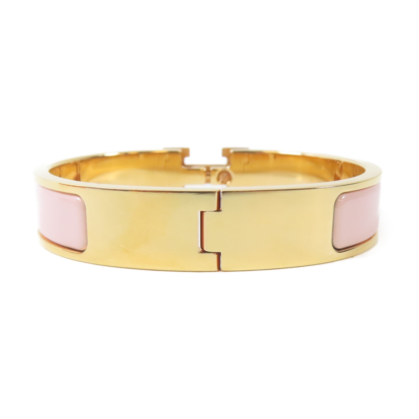 HERMES 金屬Clic H Bangle手鐲金色/Rose Sakura櫻花粉紅色#15.75cm