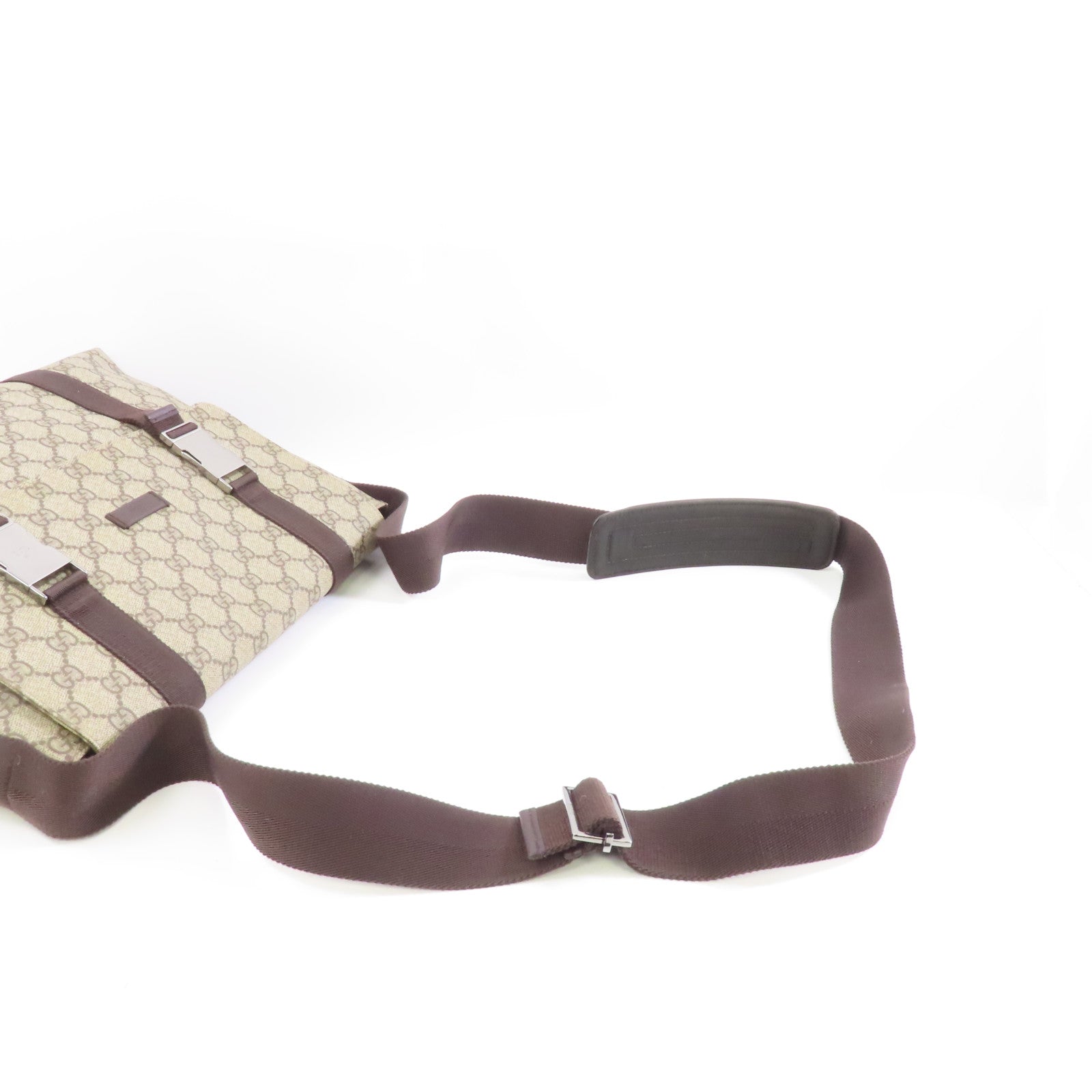 GUCCI 塗層帆布Shoulder Bag銀扣肩背袋啡色