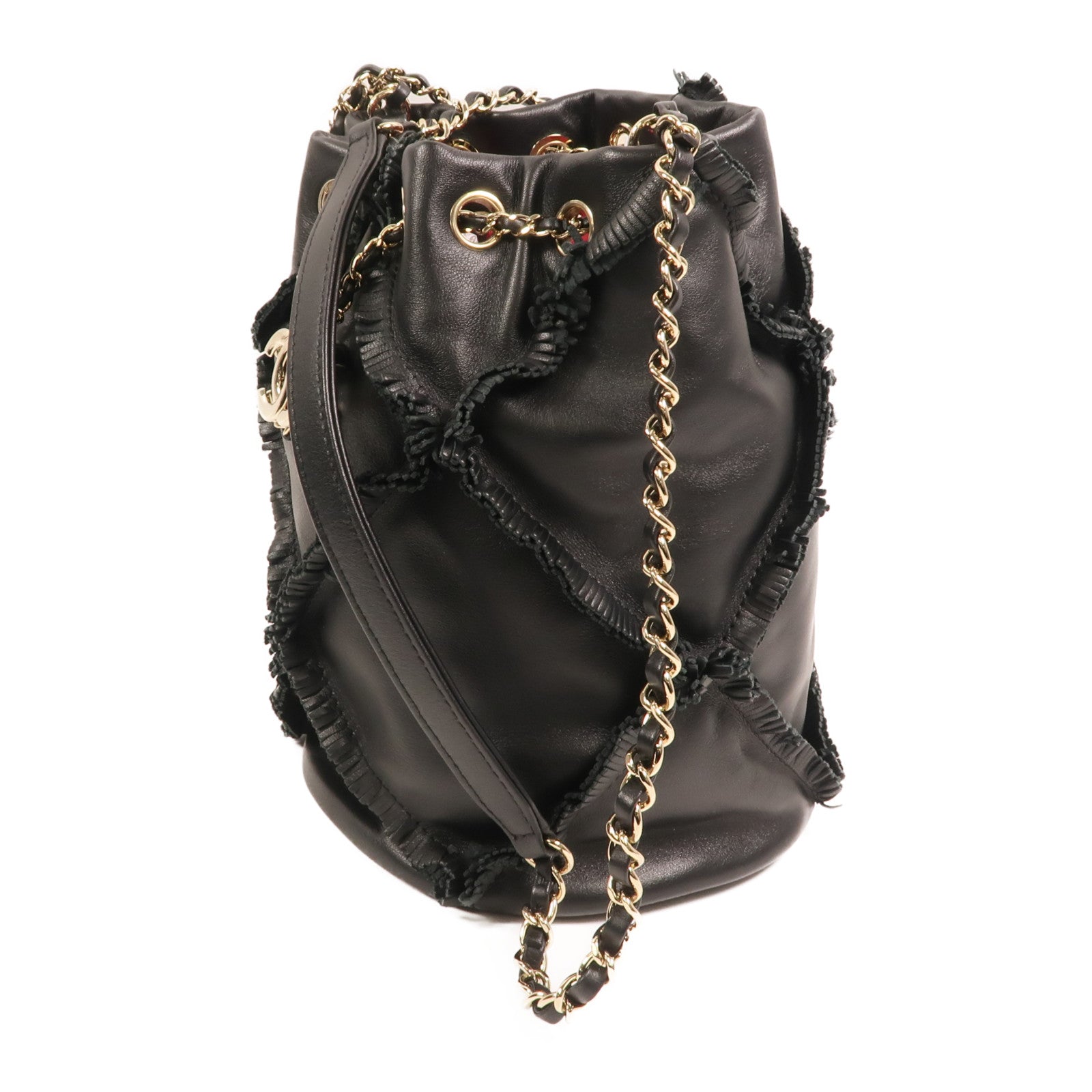 CHANEL 【激減優惠】牛皮皮革Bucket Bag金扣鏈帶肩背袋
