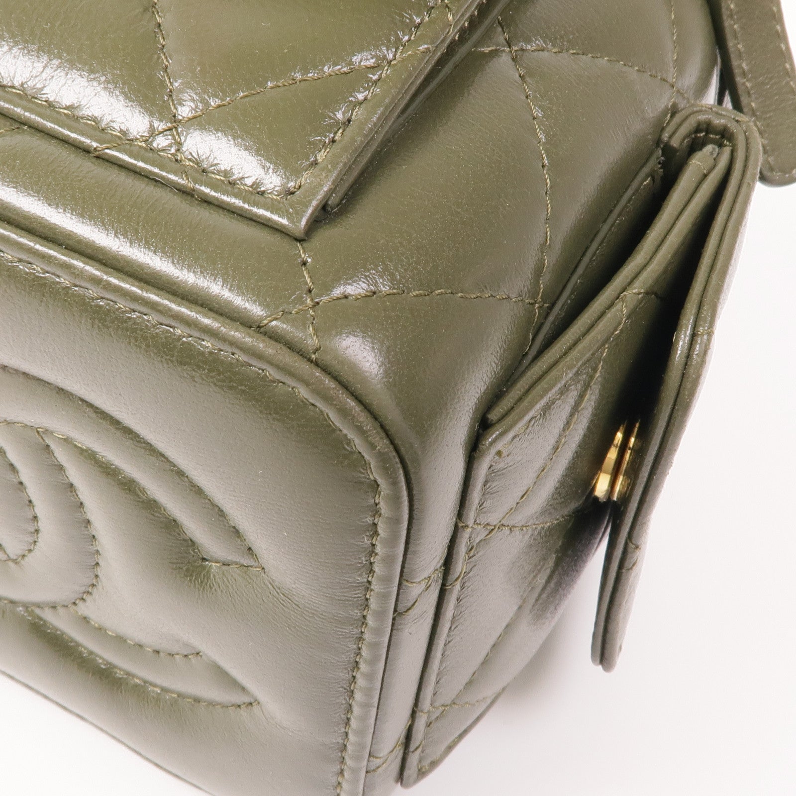 CHANELCC GHW Polly Pocket Chain 2 Way Bag Lambskin Leather Olive Green