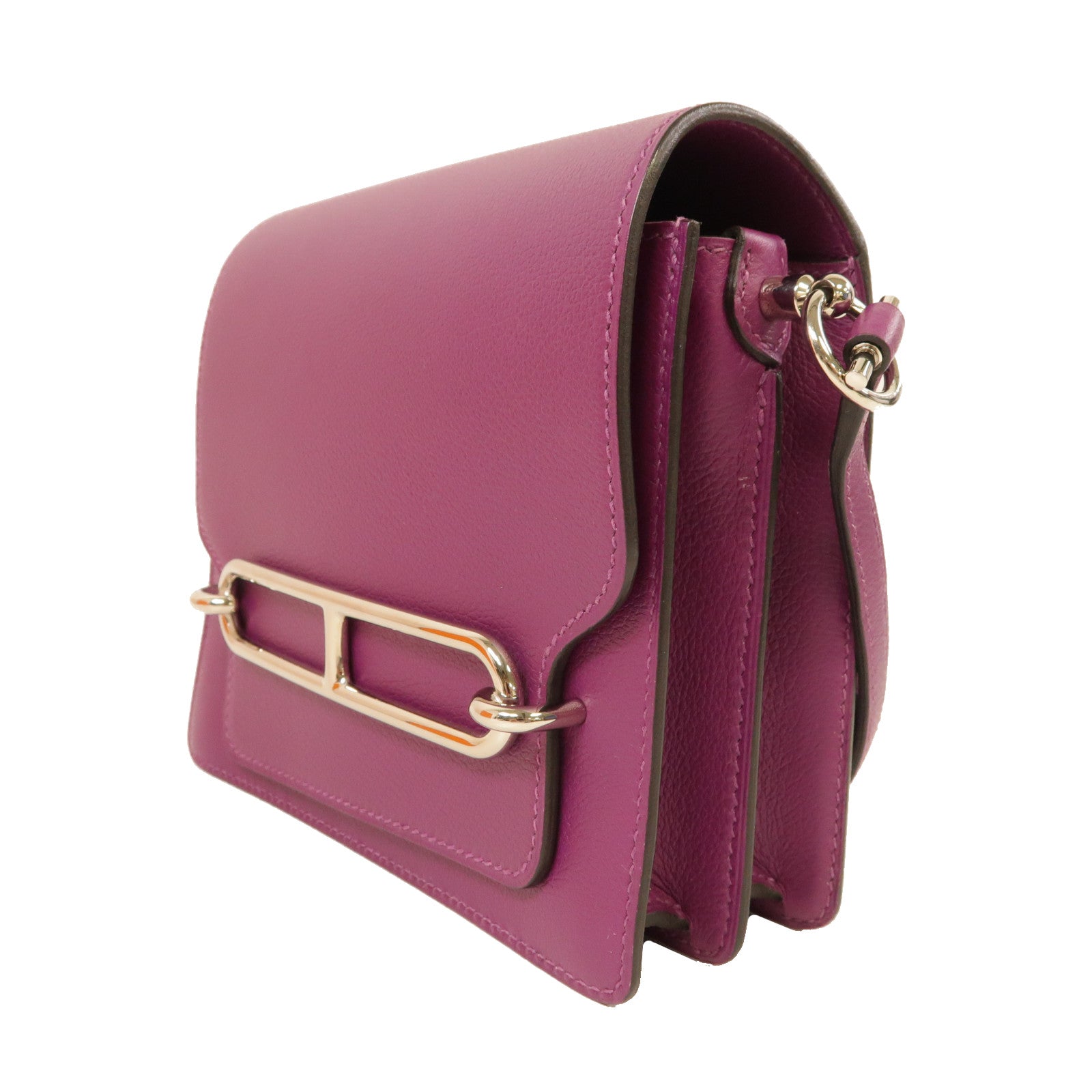 HERMES Evercolor皮革Roulis Mini銀扣肩背袋海葵紫色