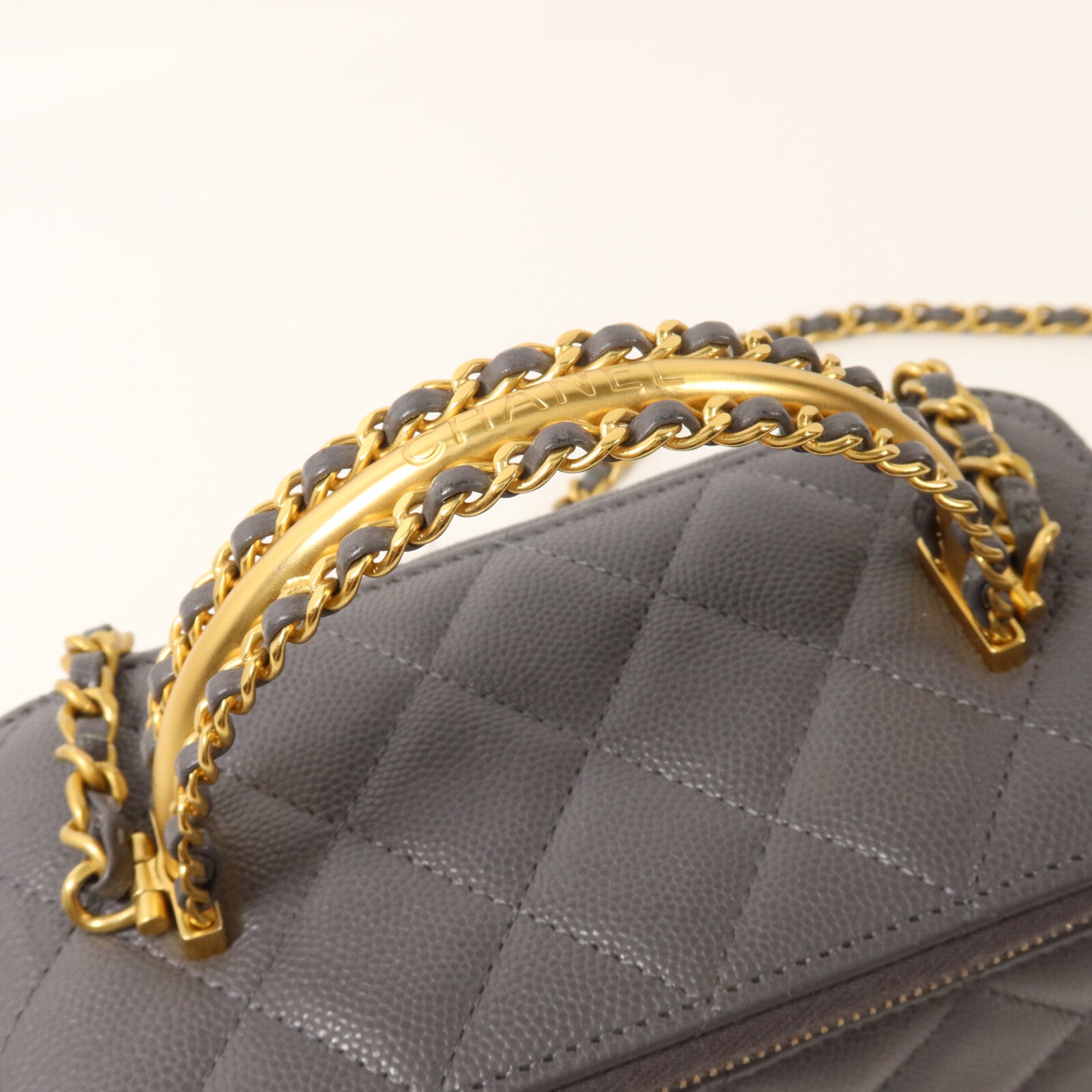 CHANEL 牛皮皮革Top Handle Vanity Case鏈帶手挽肩背兩用袋