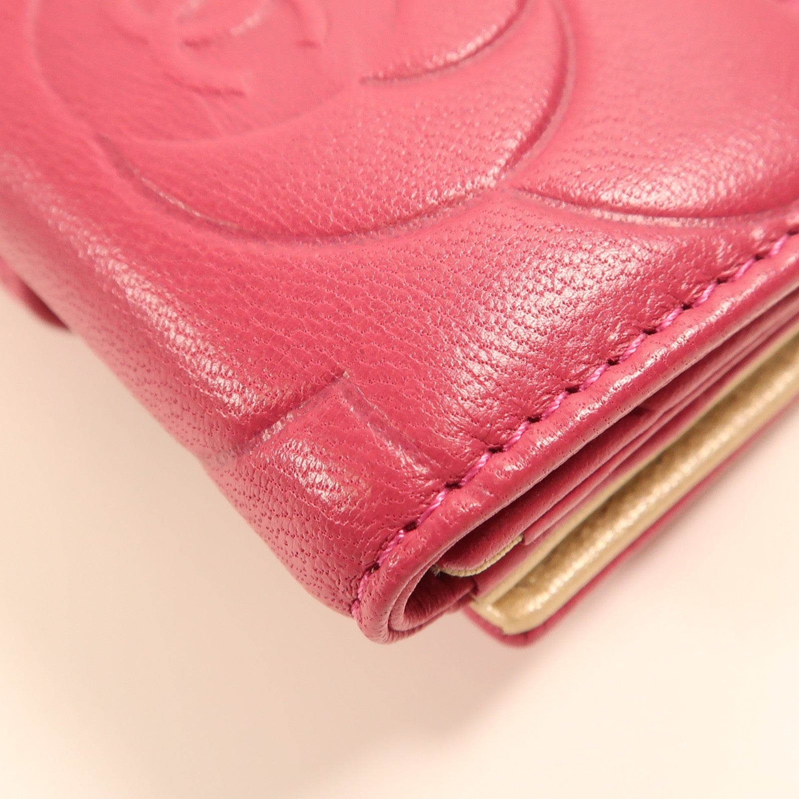 CHANEL 皮革Wallet金扣錢包粉紅色/金色