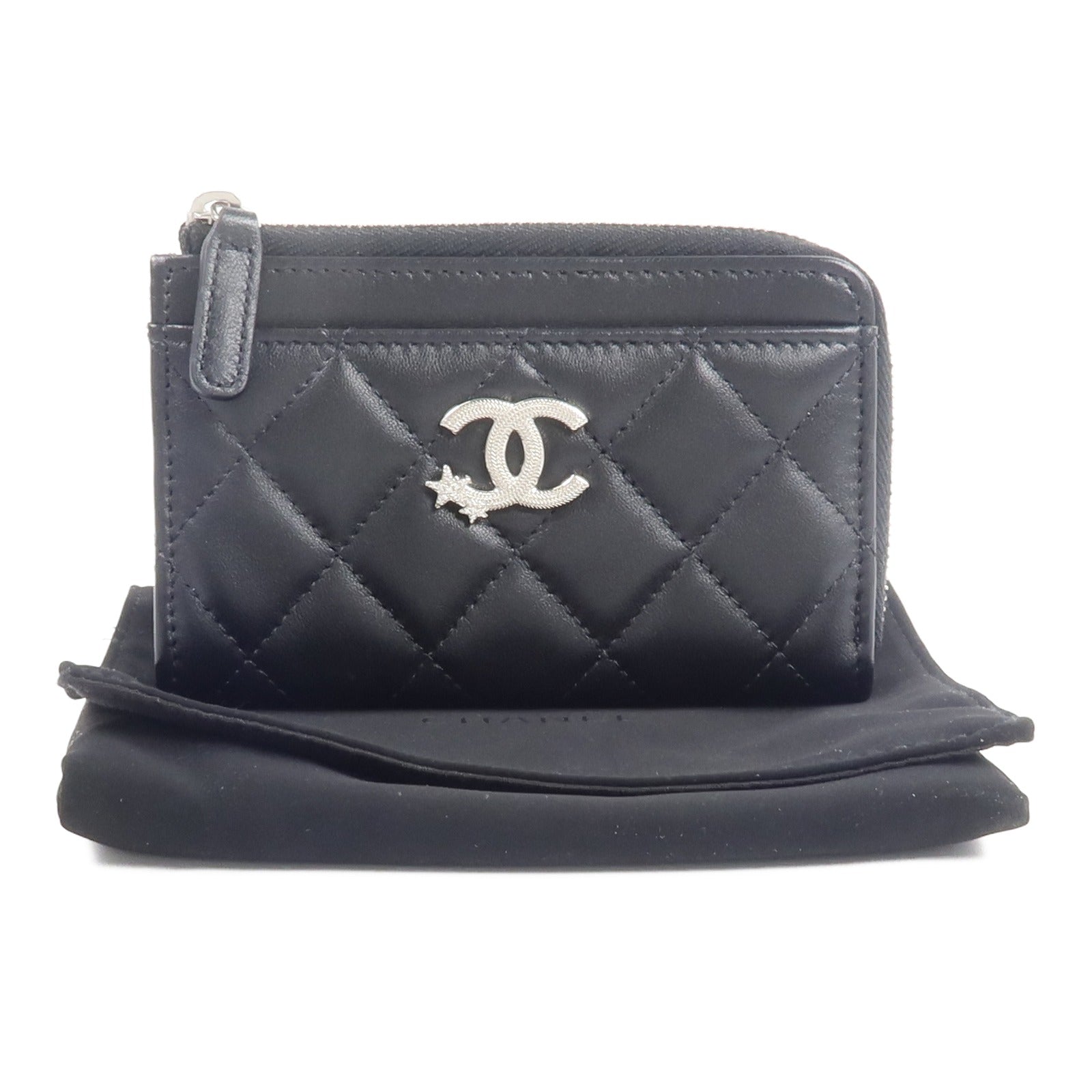 CHANEL 羊皮皮革Rhinestone Star CC Logo Card Holder錢包
