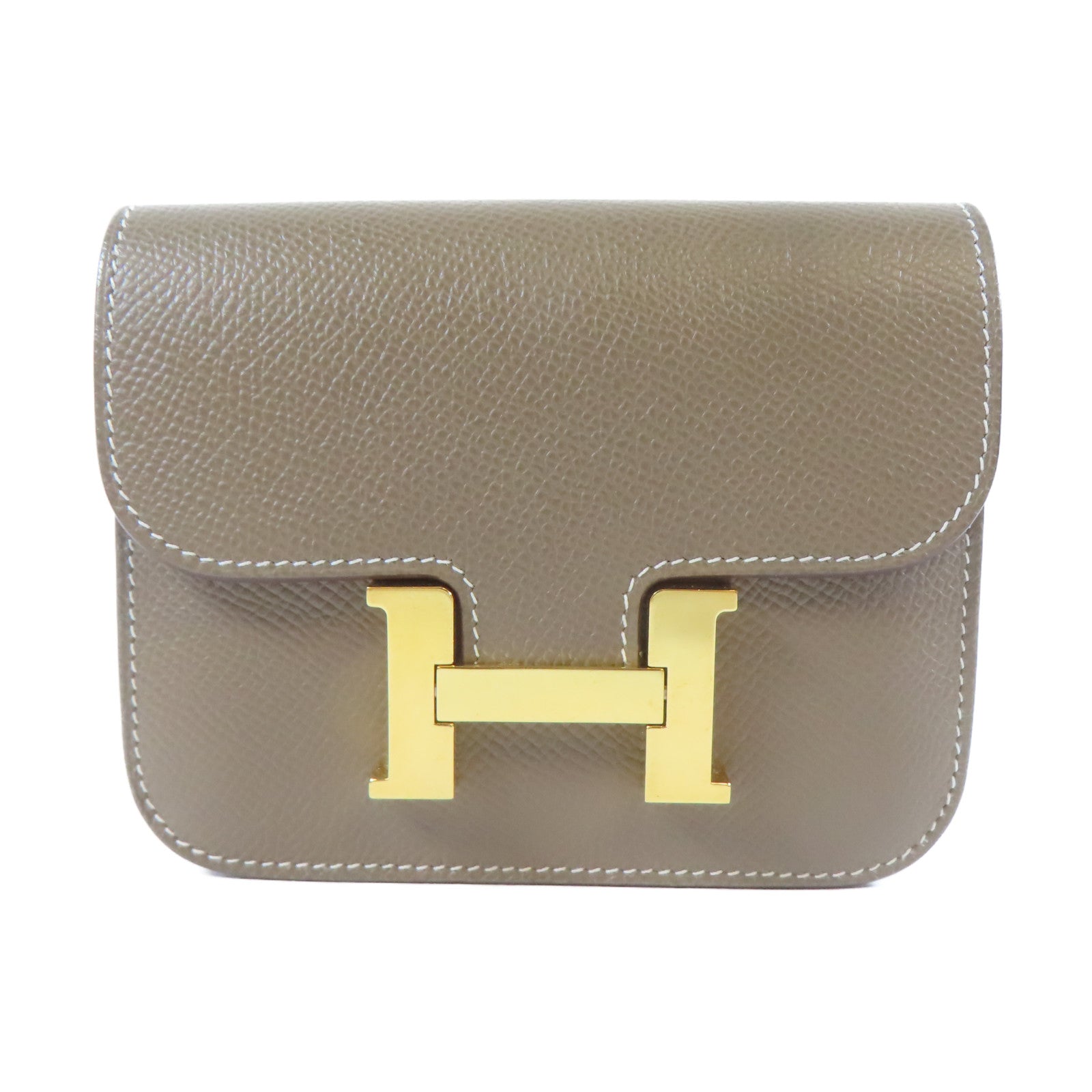HERMES Epsom皮革Constance Slim金扣錢包大象灰色