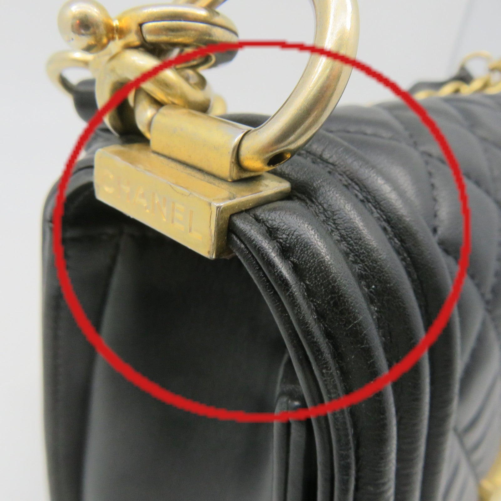 CHANEL Rhombus Sheepskin Leather Boy 25 2Way Shoulder Bag Gold Buckle Chain Belt Handle Shoulder Bag Black