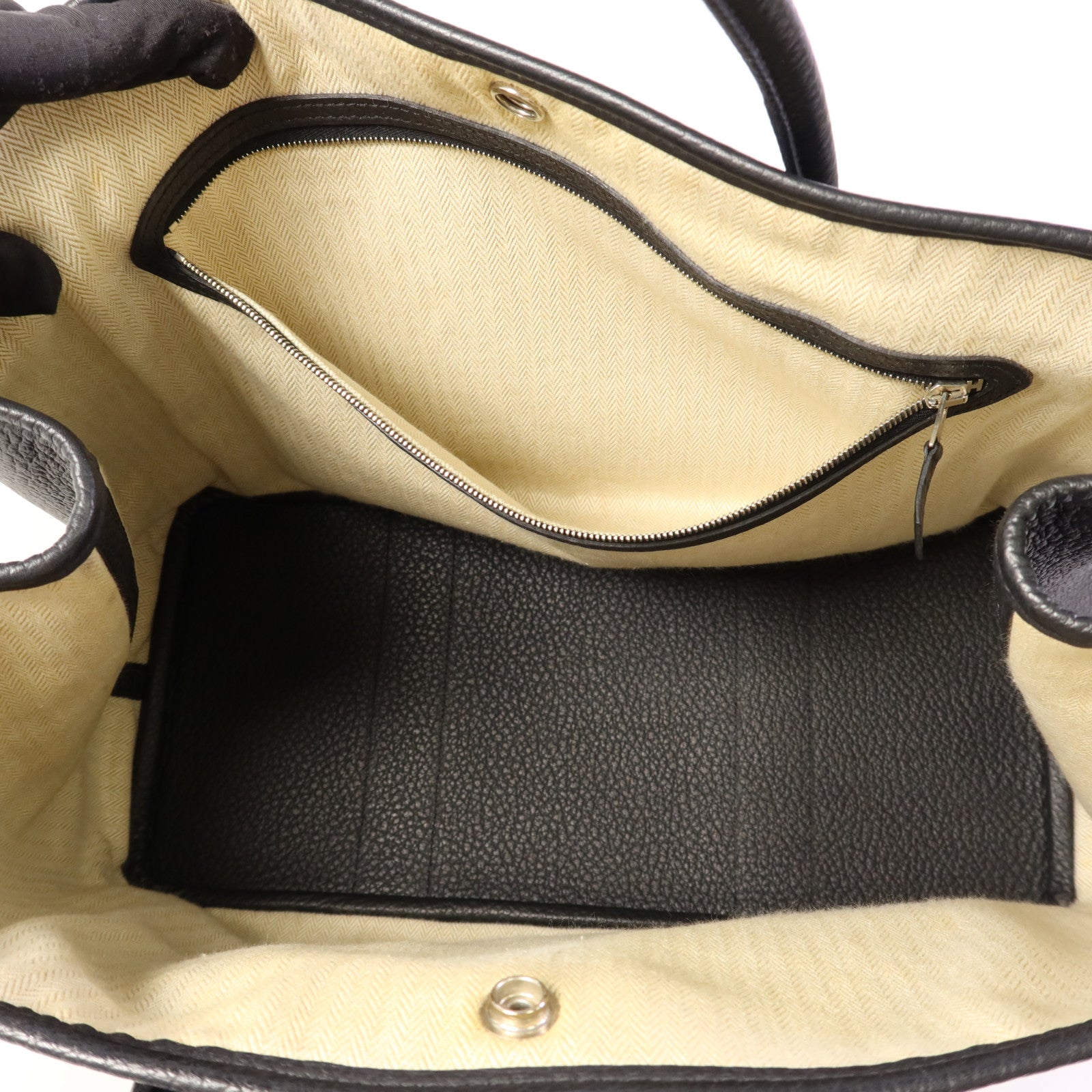 HERMES Negonda皮革Garden Party PM銀扣手挽袋Noir