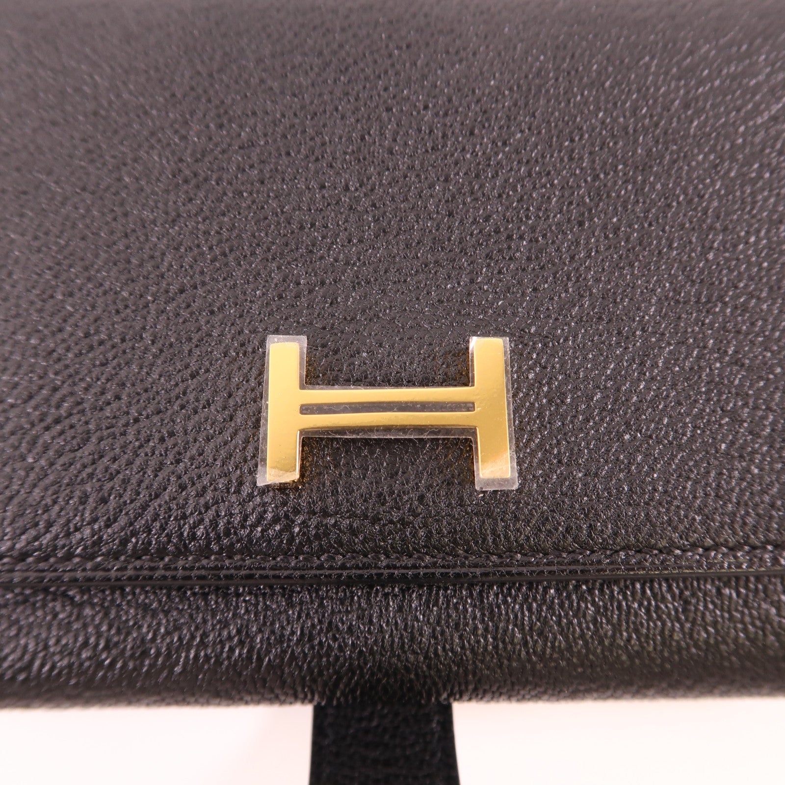 HERMES Chevre Mysore皮革Bearn Short Trifold Wallet金扣錢包Noir