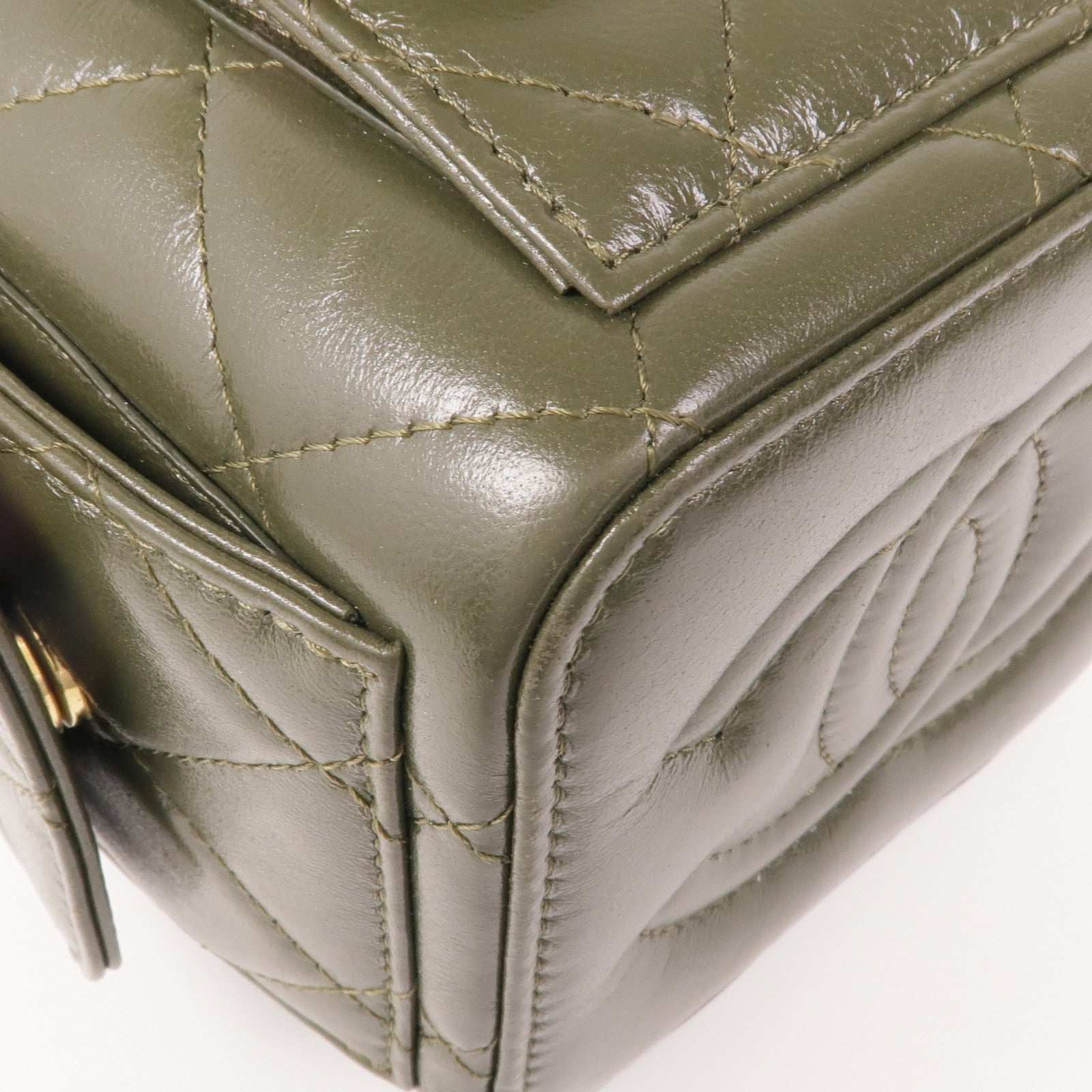 CHANELCC GHW Polly Pocket Chain 2 Way Bag Lambskin Leather Olive Green