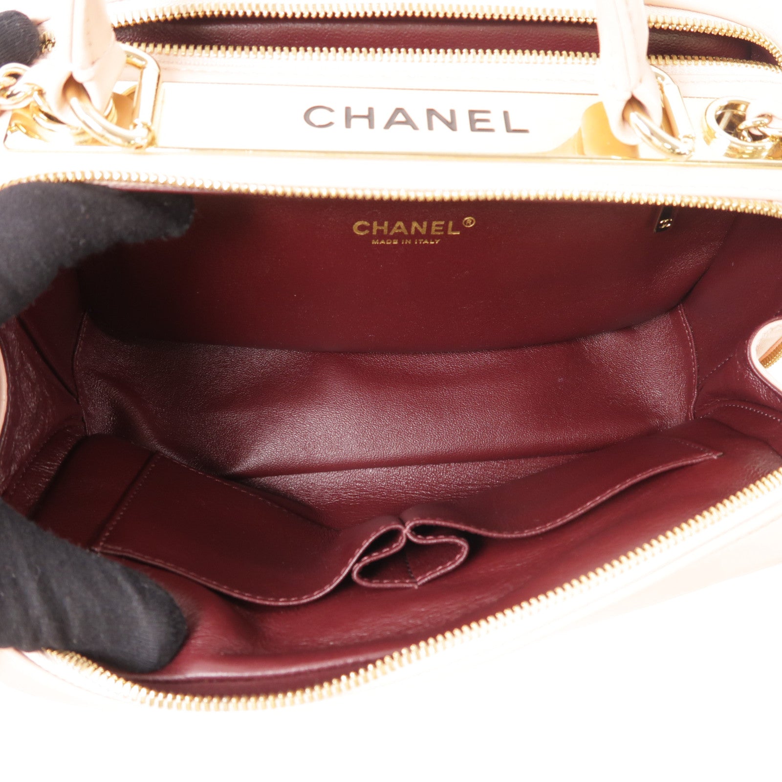 CHANEL 羊皮皮革2way Shoulder Bag金扣鏈帶手挽肩背兩用袋