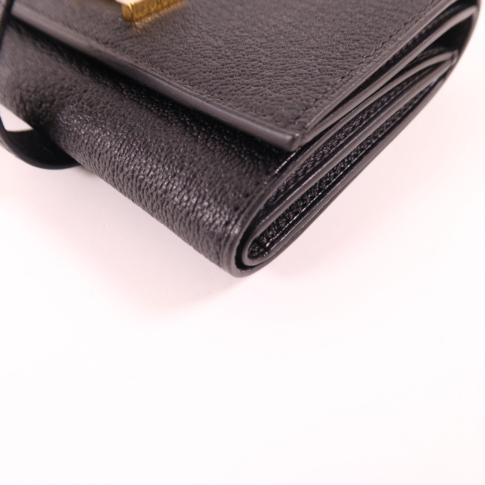 HERMES Chevre Mysore皮革Bearn Short Trifold Wallet金扣錢包Noir