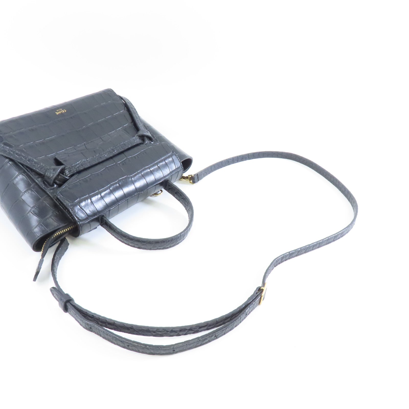 CELINE 牛皮皮革Nano Belt Bag金扣手挽肩背兩用袋黑色