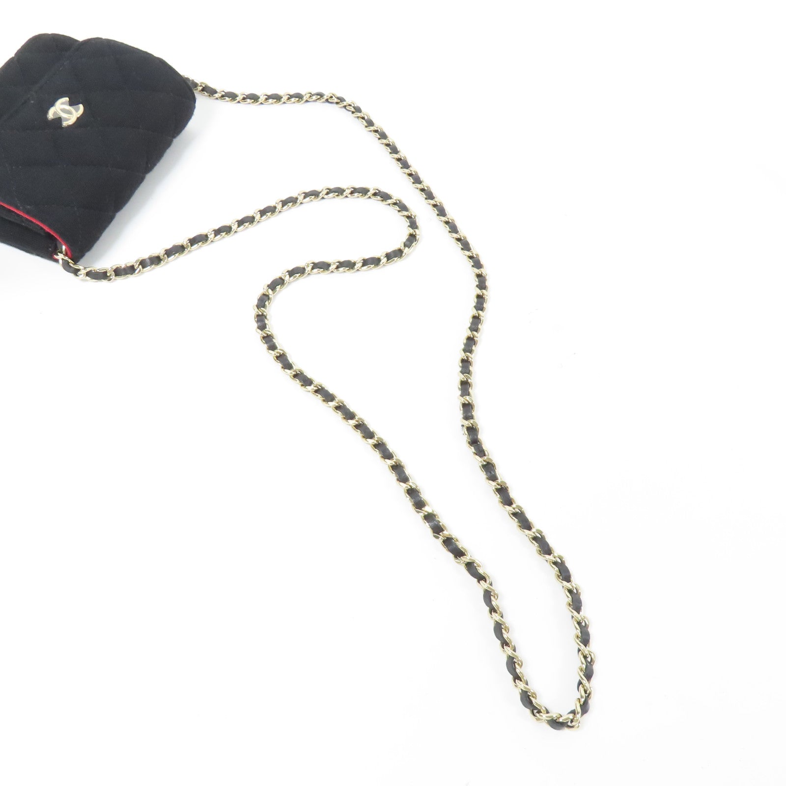 CHANEL 棉質Mini Chain Bag金扣鏈帶肩背袋